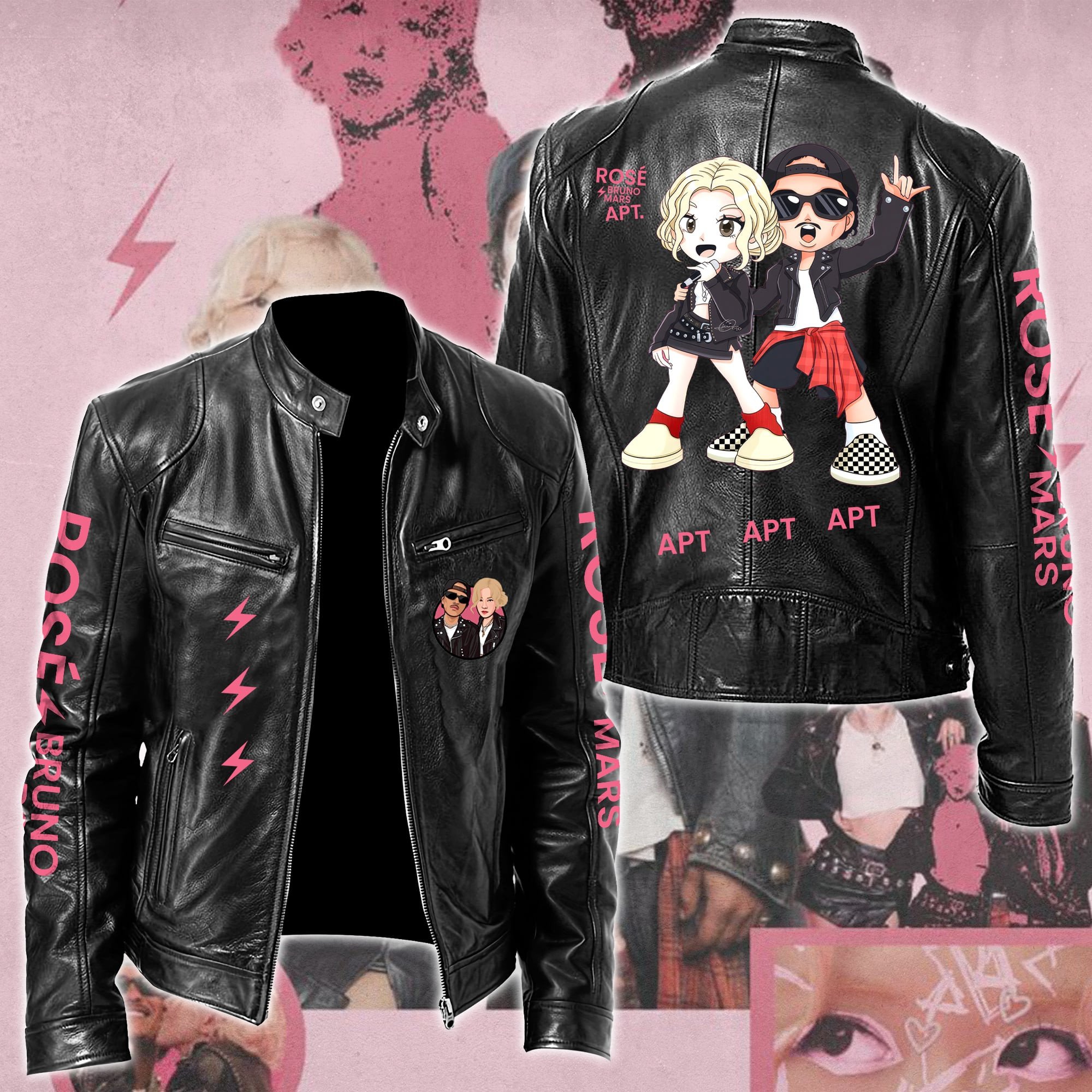 Ros #038 Bruno Mars APT Leather Bomber Jacket