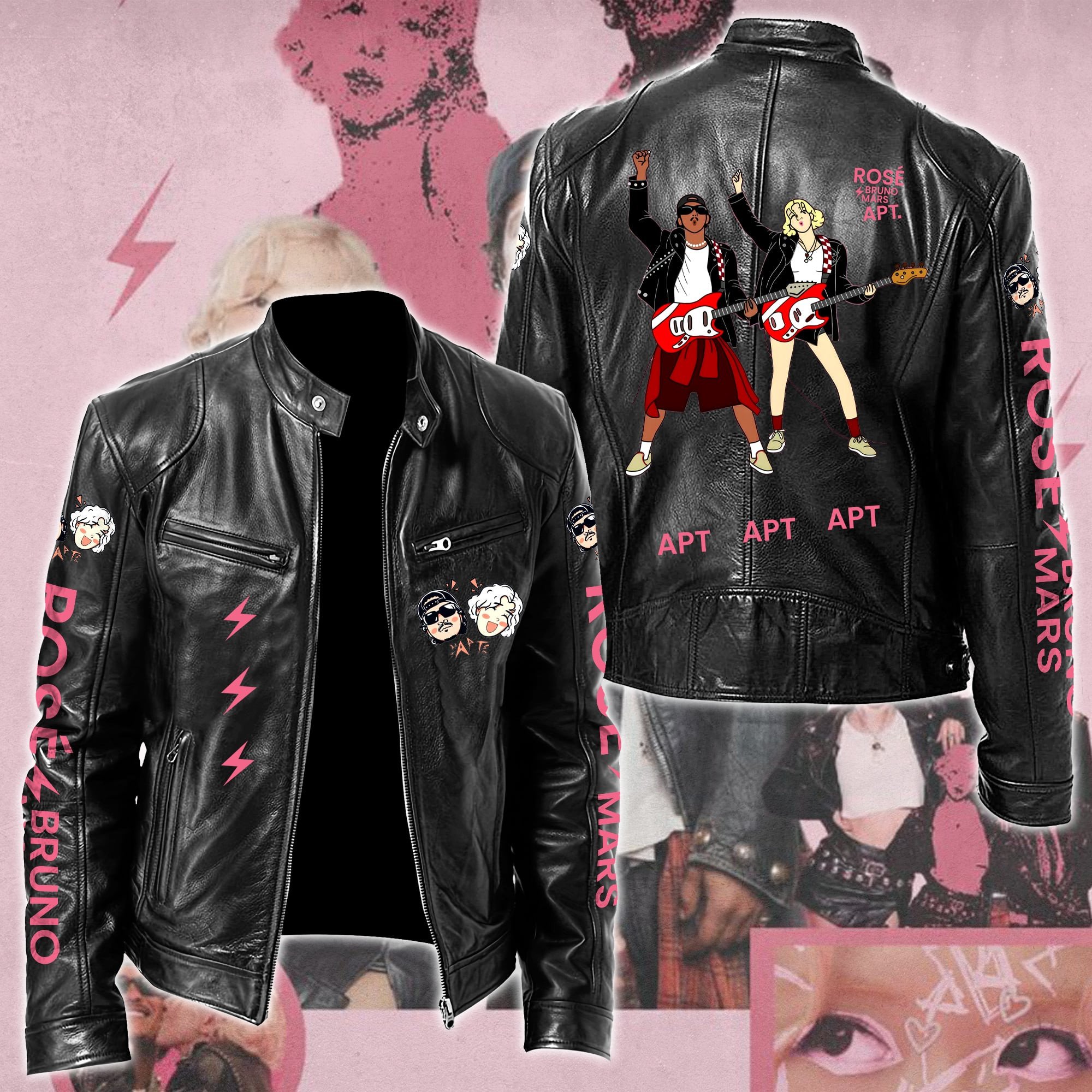 Ros #038 Bruno Mars APT Leather Bomber Jacket