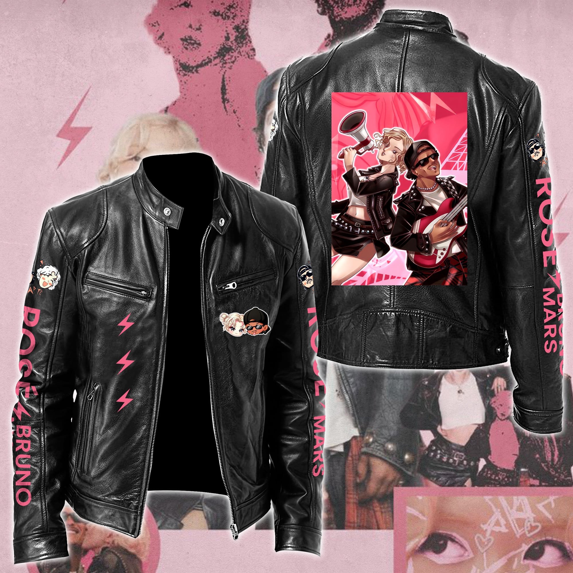 Ros #038 Bruno Mars APT Leather Bomber Jacket