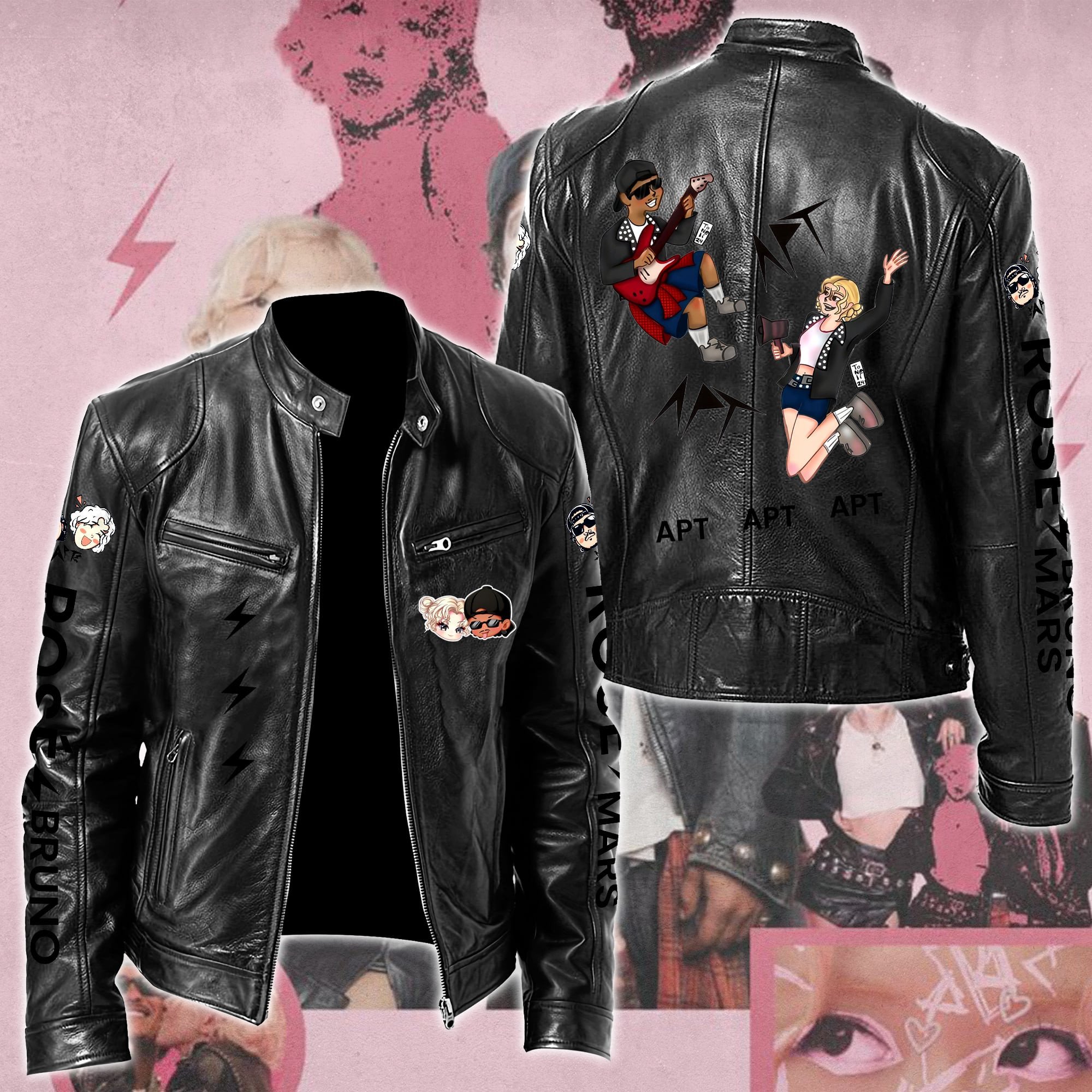 Ros #038 Bruno Mars APT Leather Bomber Jacket