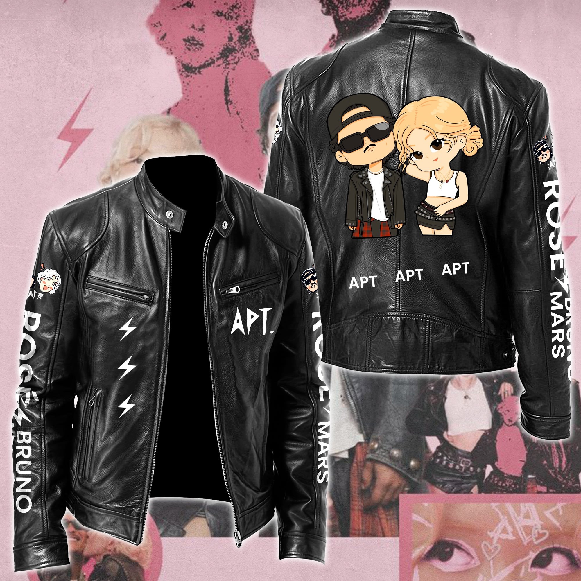 Ros #038 Bruno Mars APT Leather Bomber Jacket