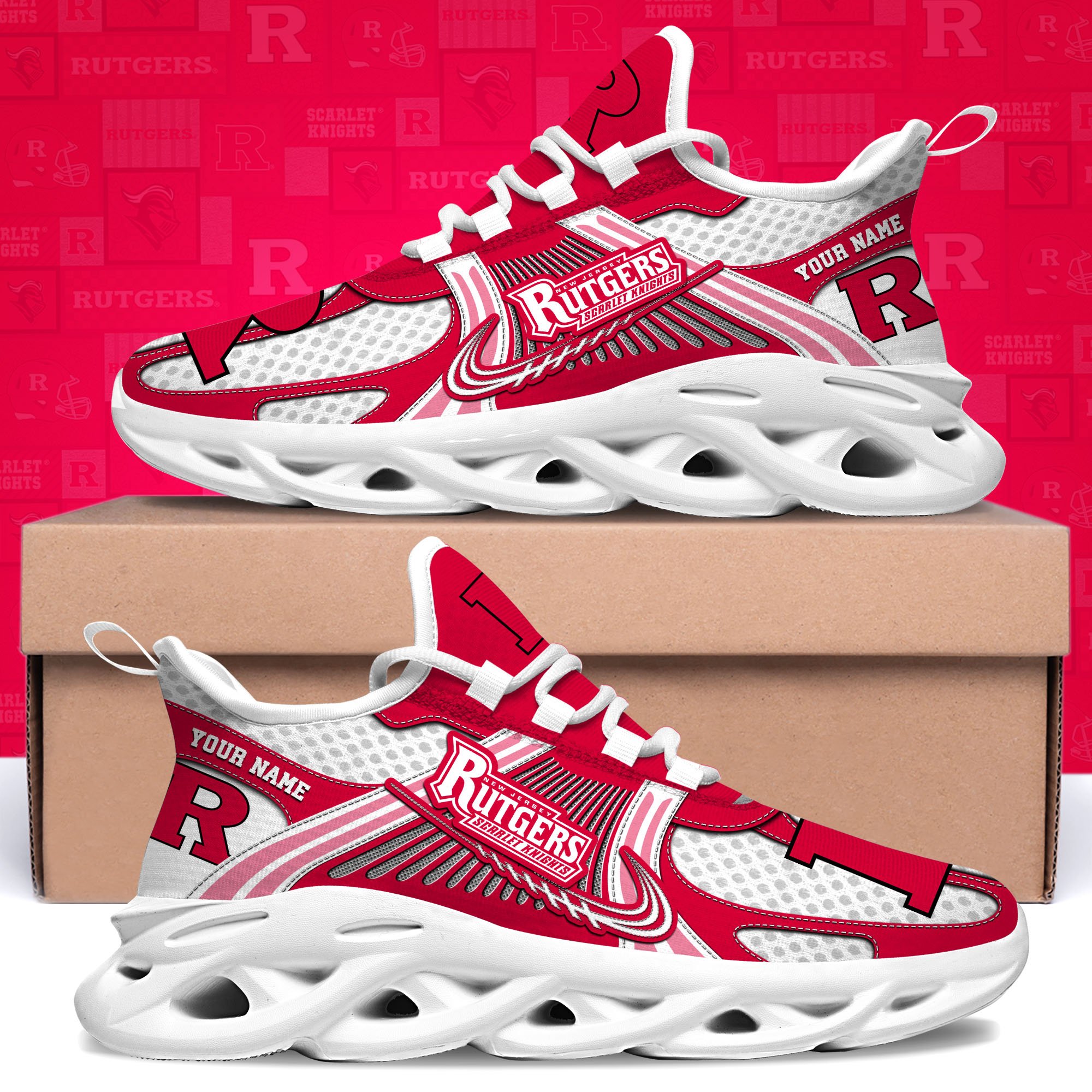 Rutgers Scarlet Knights Clunky Sneakers Custom Your Name, Sport Sneakers, Sport Gifts For Fan, Gifts For Him
