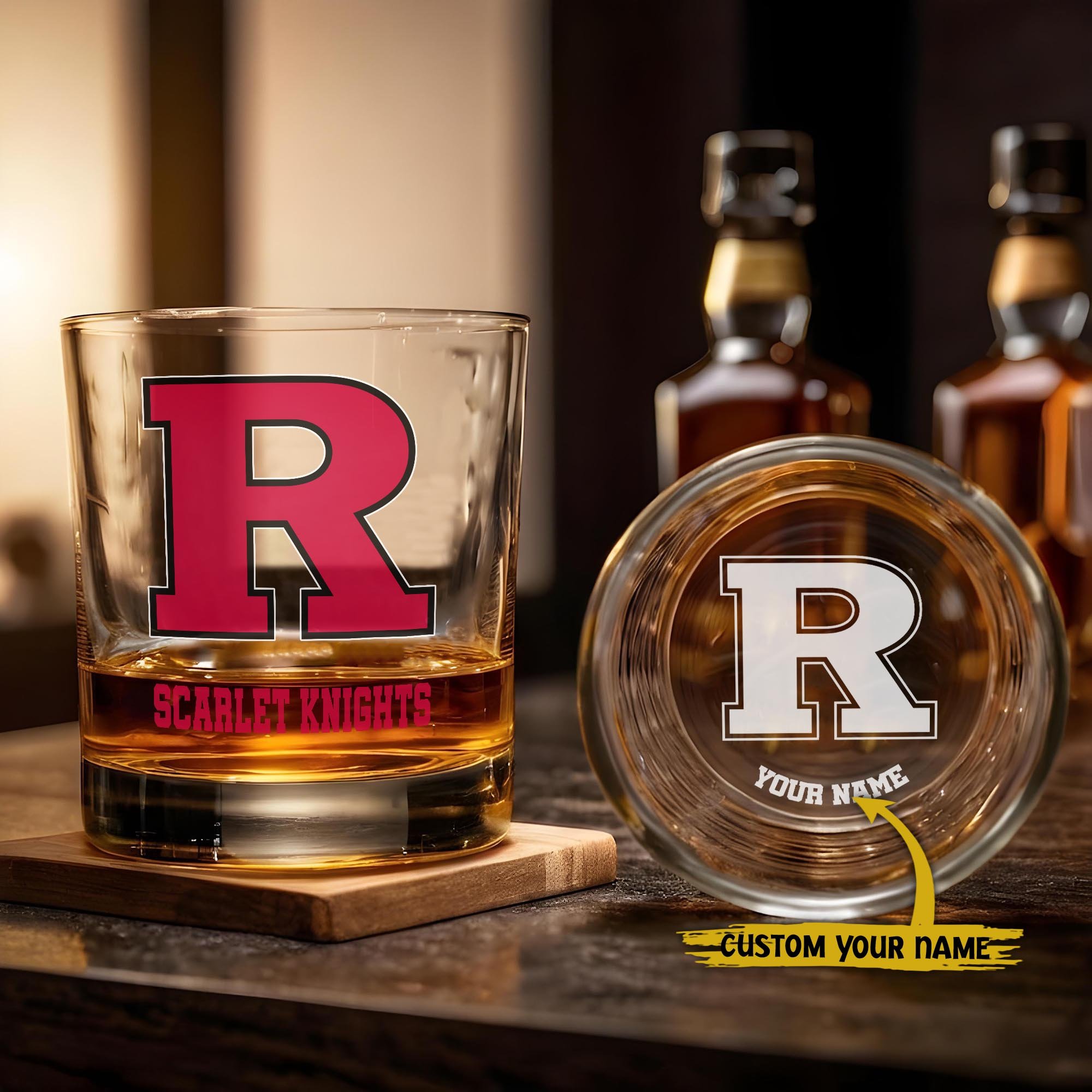 Rutgers Scarlet Knights Engraved Whiskey Glass Custom Your Name, Groomsman 11Oz Whiskey Glass, Football Gift, Gifts For Dad