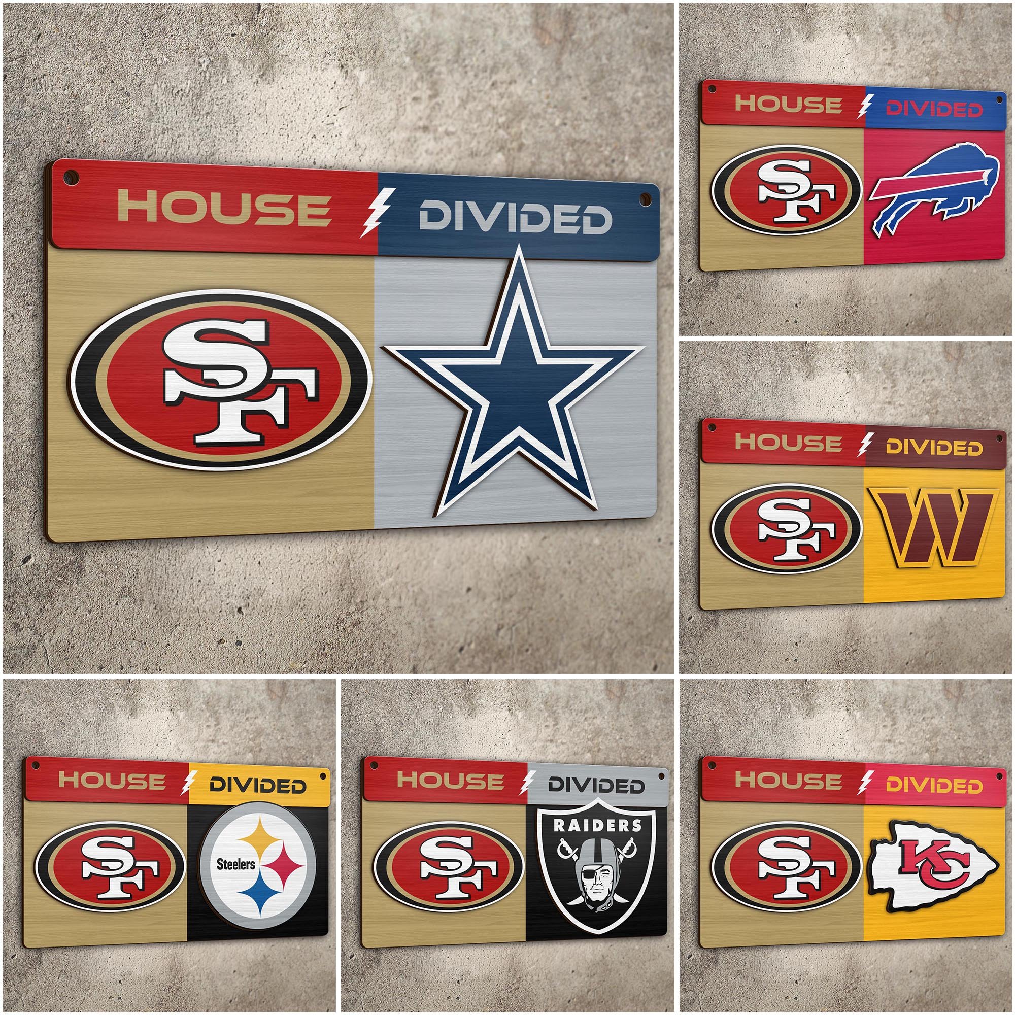San Francisco 49Ers 2 Layers Woodsign Choose Any Team, House Divided Sign, Wall Hangings