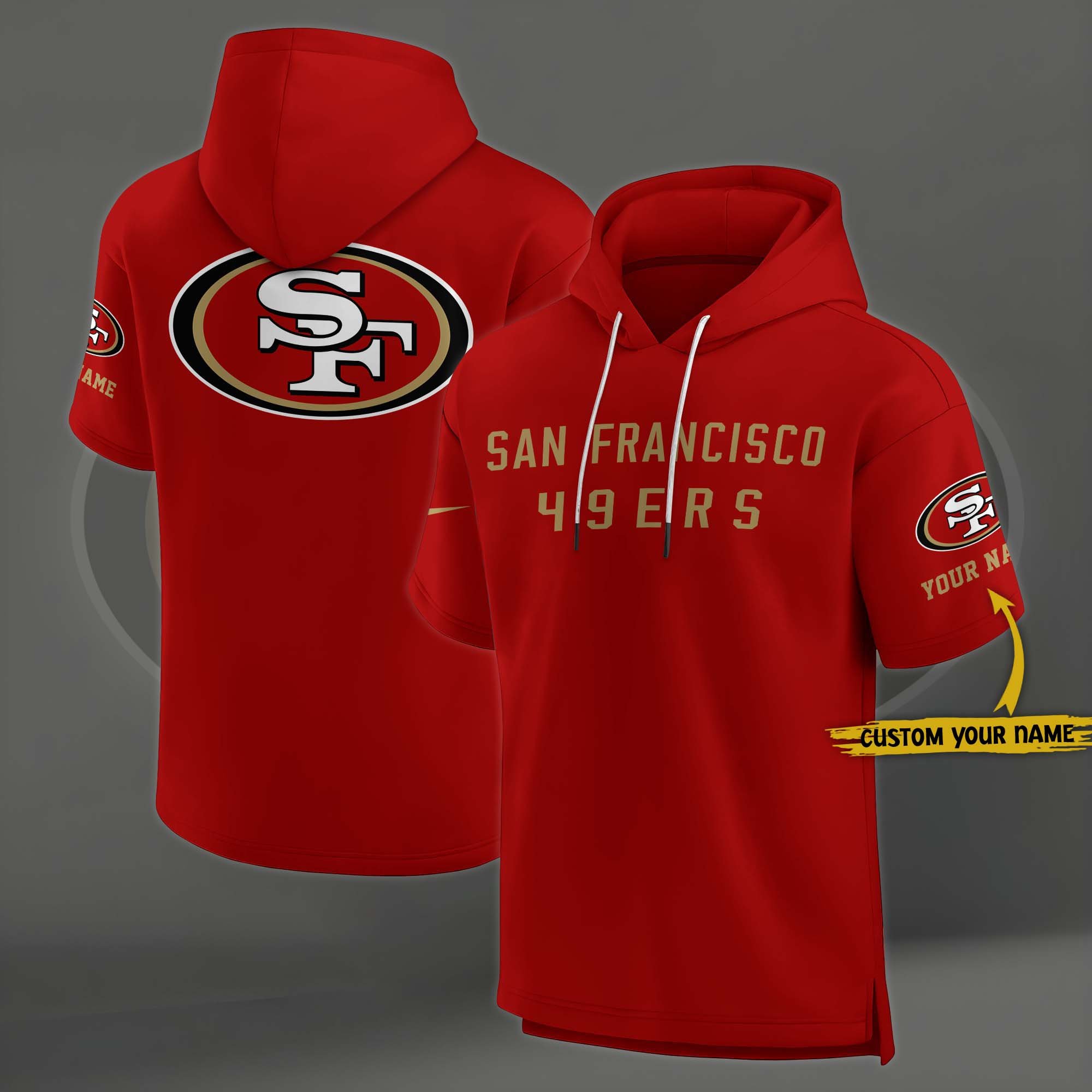 San Francisco 49Ers Elements Future Ground Lettering Short Sleeve Pullover Hoodie Custom Name, Gifts For Football Lovers EHIVM 03121220