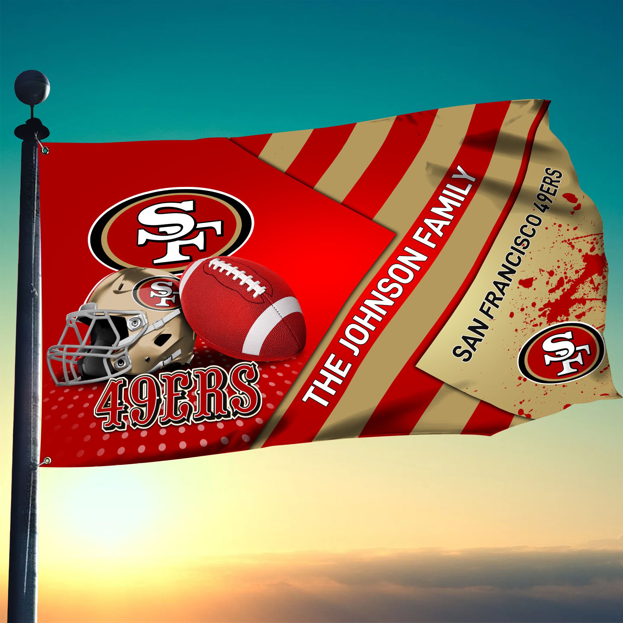 San Francisco 49Ers Flag 3X5ft 4X6ft Custom Your Family Name, Sport Team Flag, Sport Gifts
