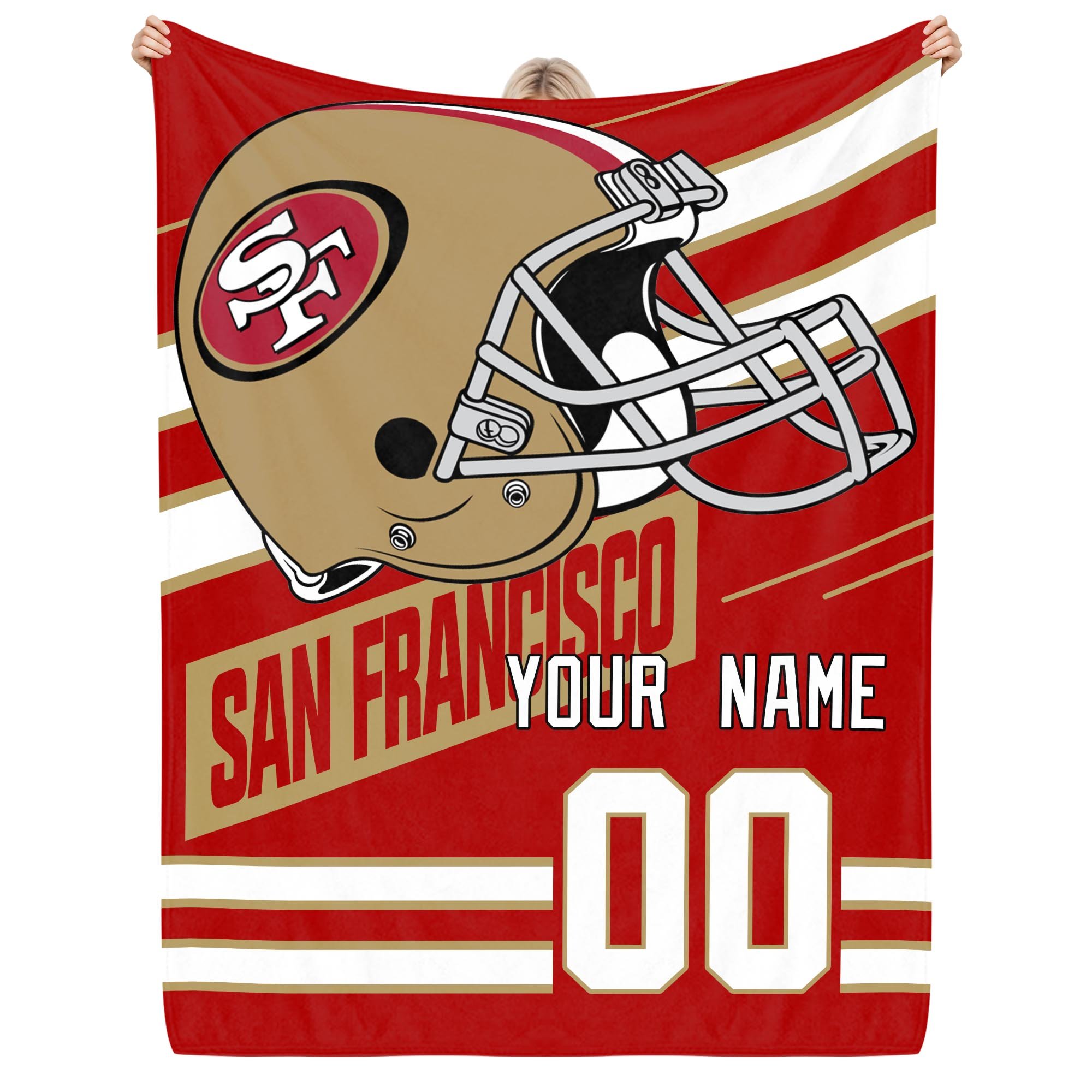 San Francisco 49Ers Fleece Blanket Custom Name And Number, Sport Blanket For Fans