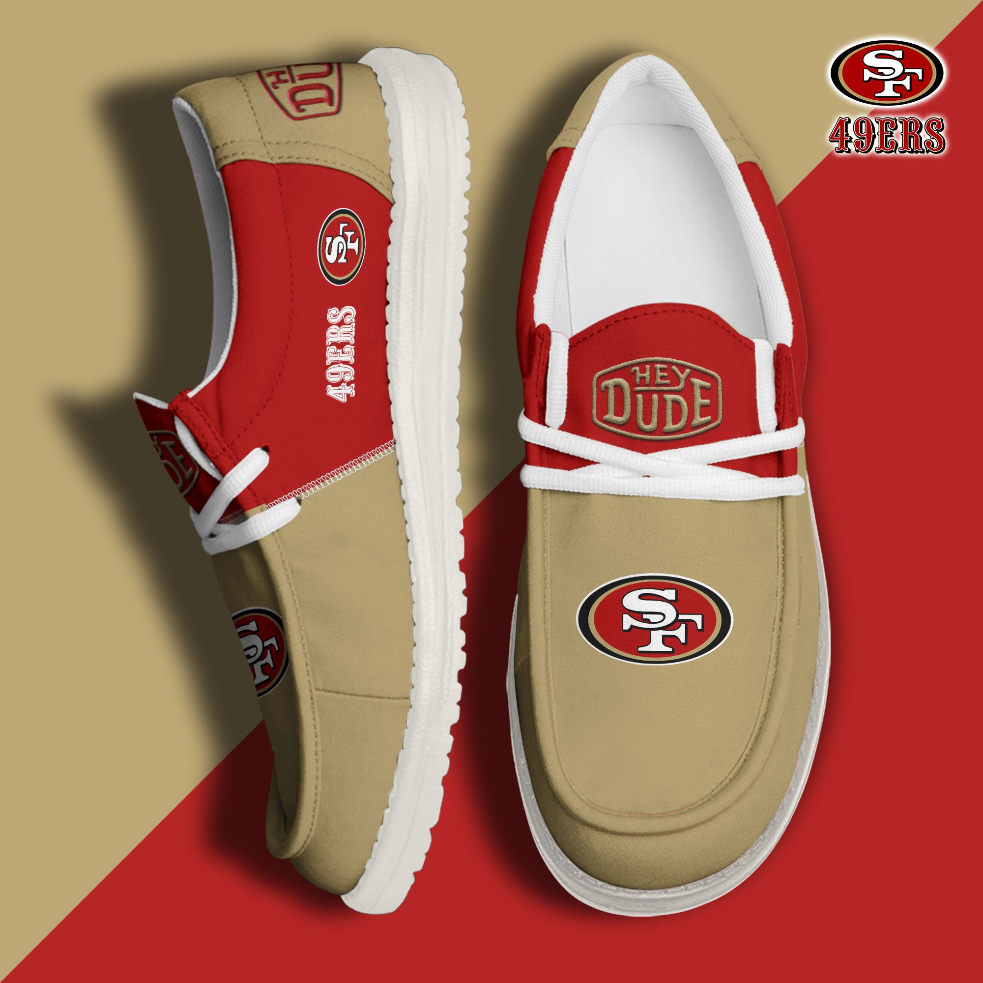 San Francisco 49Ers Football Hey Dude Canvas Loafer Shoes Custom Your Name, Sport Shoes For Fan, Fan Gifts