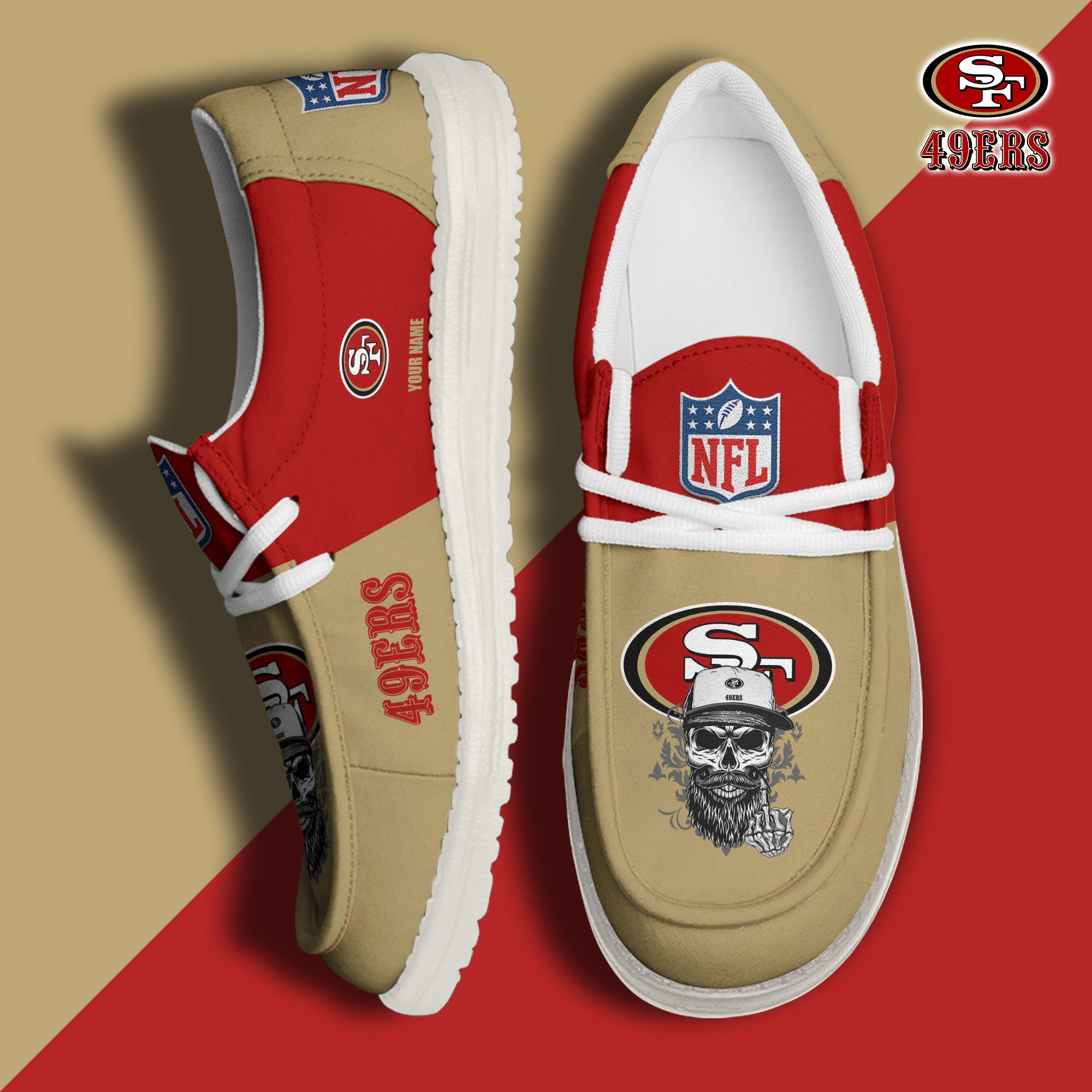 San Francisco 49Ers H D White Canvas Loafer Shoes Custom Your Name, Sport Canvas Loafer Shoes