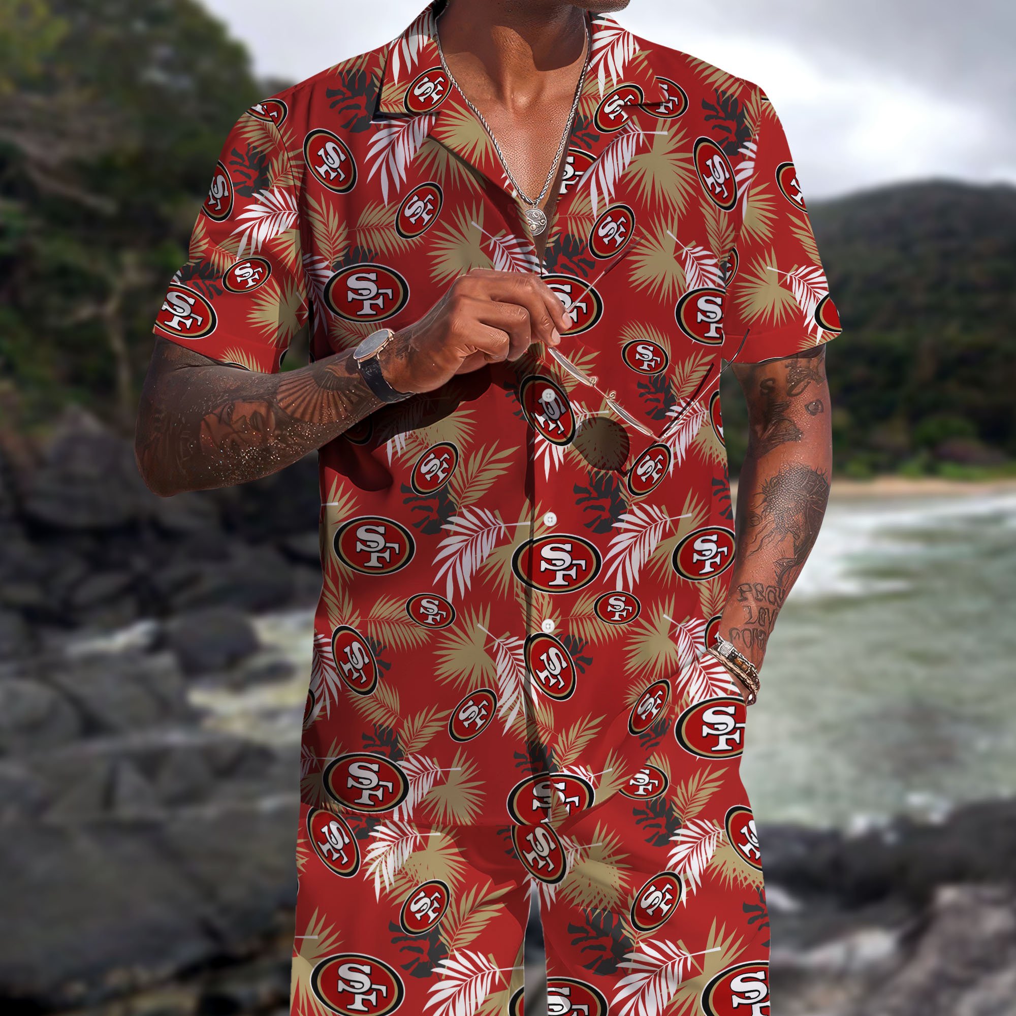 San Francisco 49Ers Hawaiian Shorts Set 2025 Version, Hawaiian Shirts, Sports Shorts, Gifts For Fan