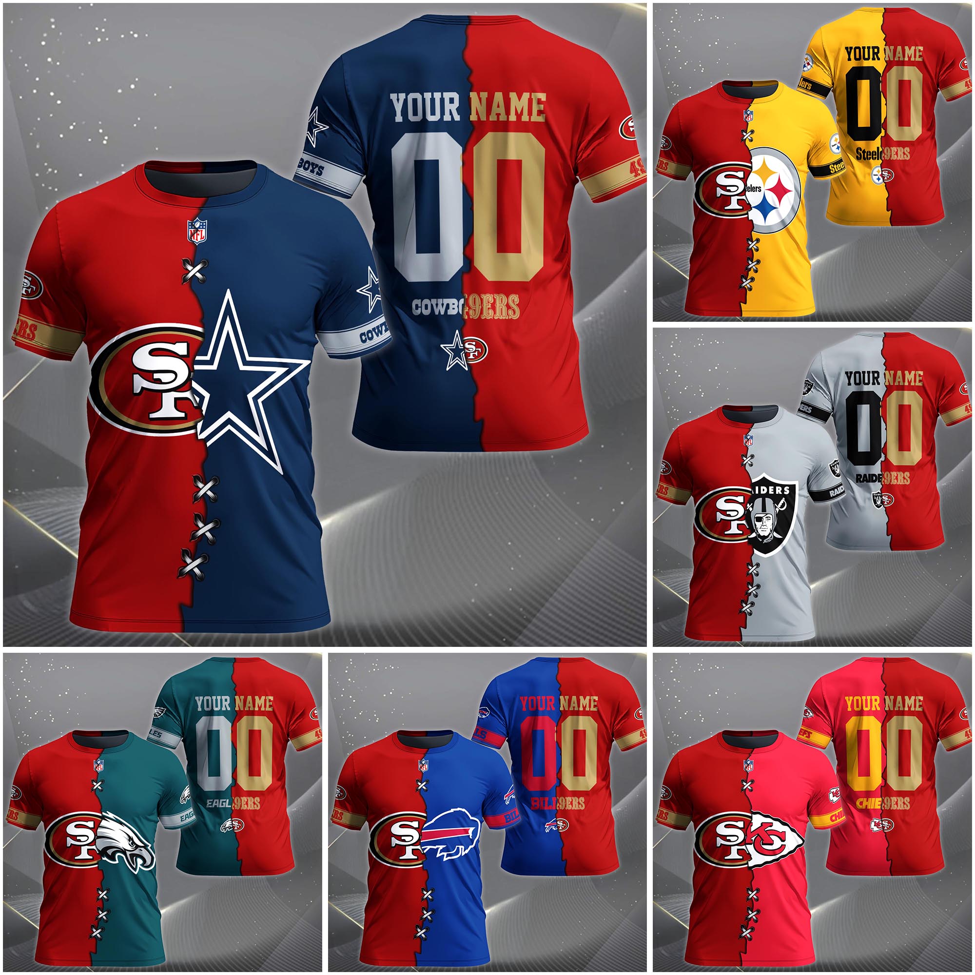 San Francisco 49Ers House Divided T-Shirt Custom Name 2025 Version, Number And Team, Sport Shirts For Fan