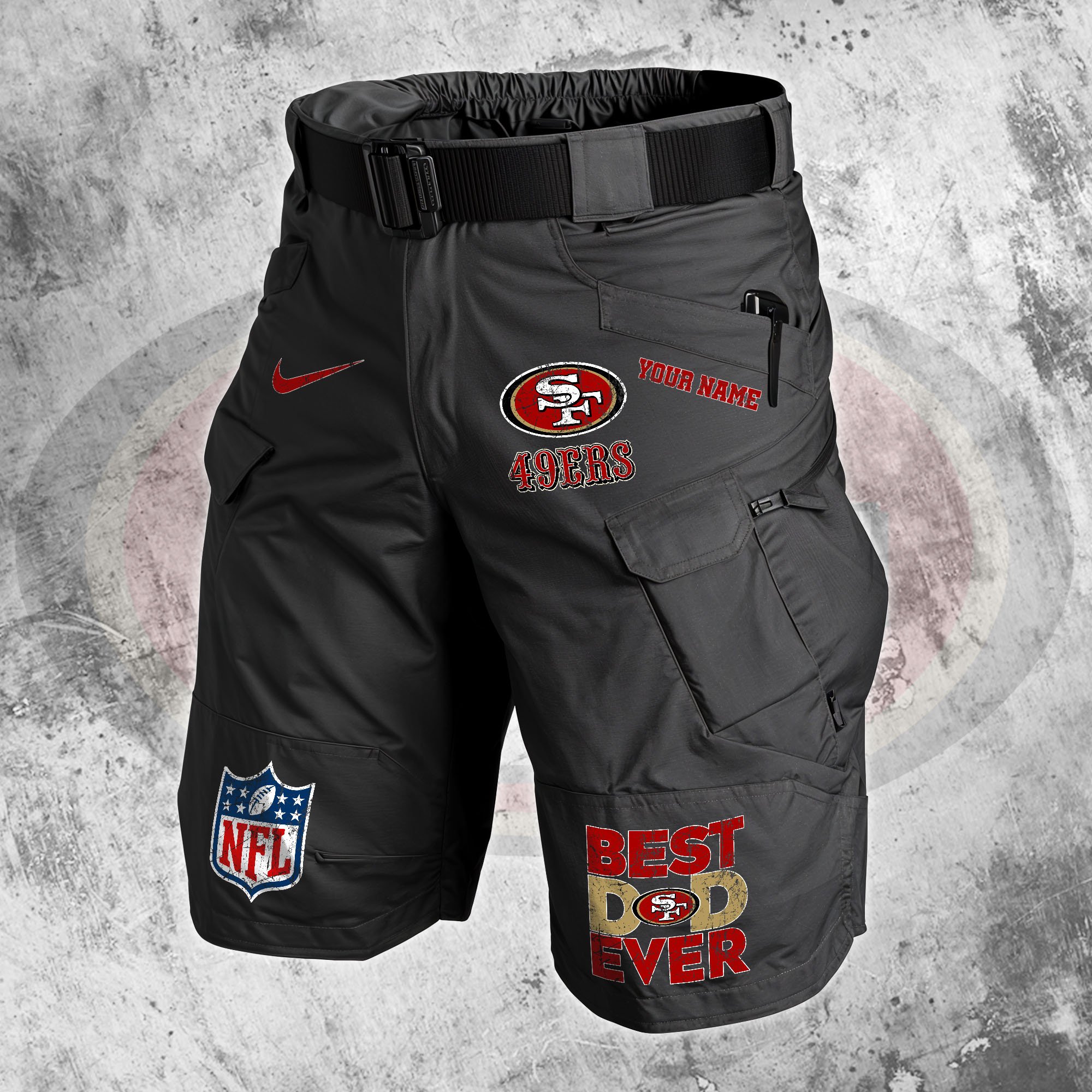 San Francisco 49Ers Men Cargo Shorts Custom Your Name, Football Lovers Clothings, Fathers Day Gifts 