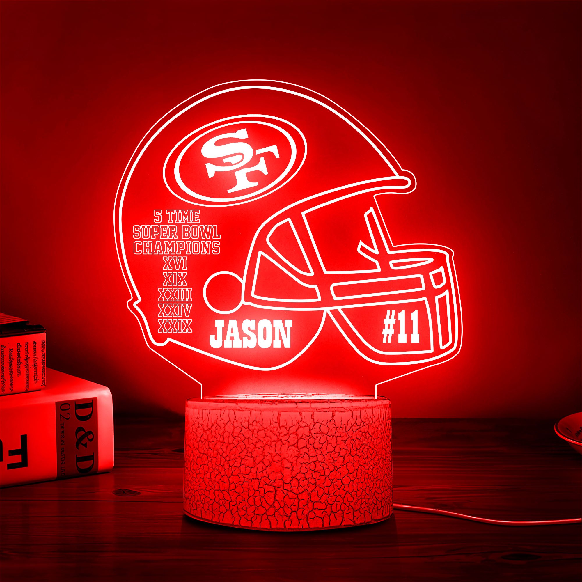 San Francisco 49Ers Team 3D Led Lamp Custom Number And Name, Led Lamp For Sport Fans 