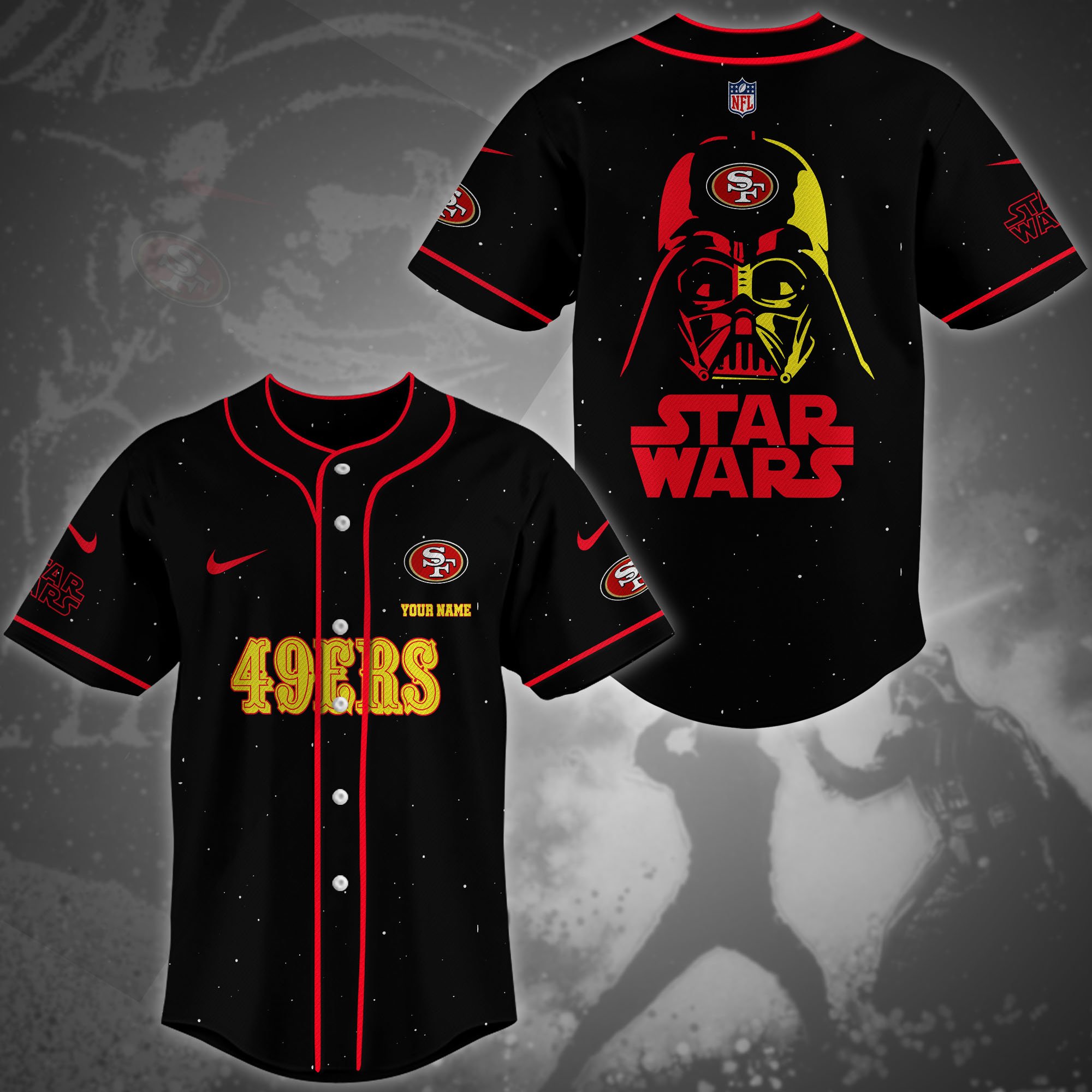 San Francisco 49Ers Team And Star Wars Baseball Shirt Custom Name, Sport Shirts For Fan, Sport Gifts