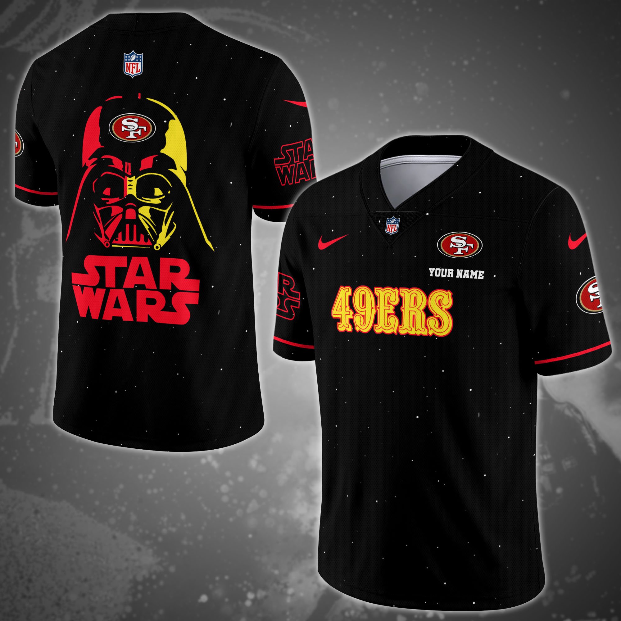 San Francisco 49Ers Team And Star Wars Vneck Football Jersey Custom Name, Sport Shirts, Sport Gifts