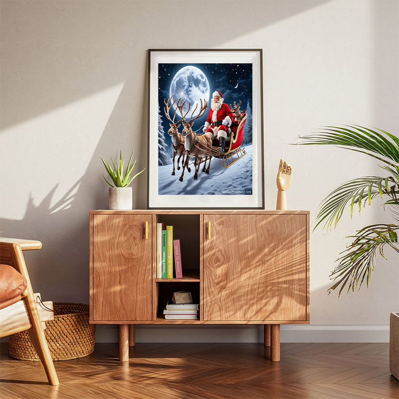 Santa Flying Through Enchanted Night Sky Poster