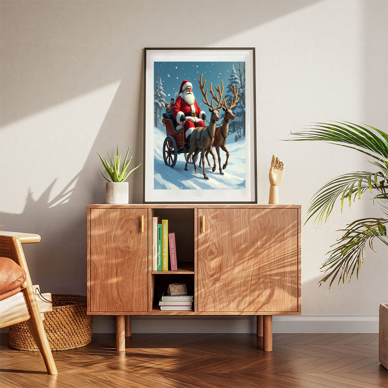 Santa's Robot Reindeer Carriage Ride Poster