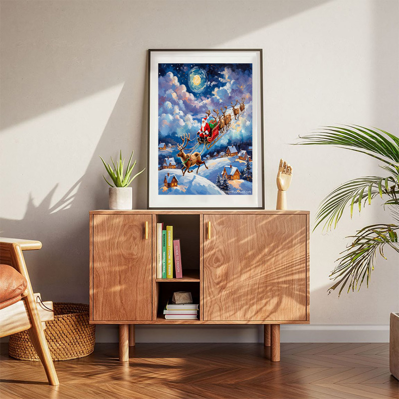 Santa's Sleigh Above The Clouds Poster