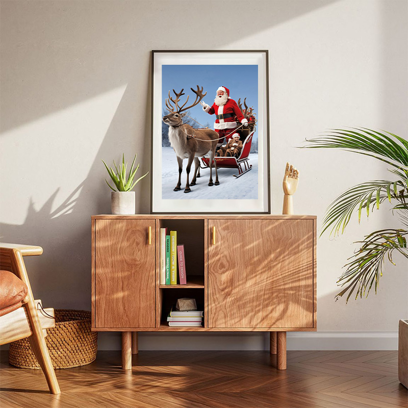 Santa's Sleigh And Reindeer Assembly Poster