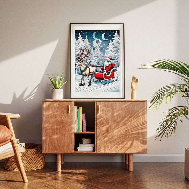 Santa's Sleigh And Reindeer Poster