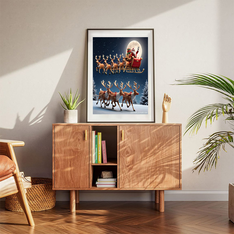 Santa's Sleigh In Flight Poster