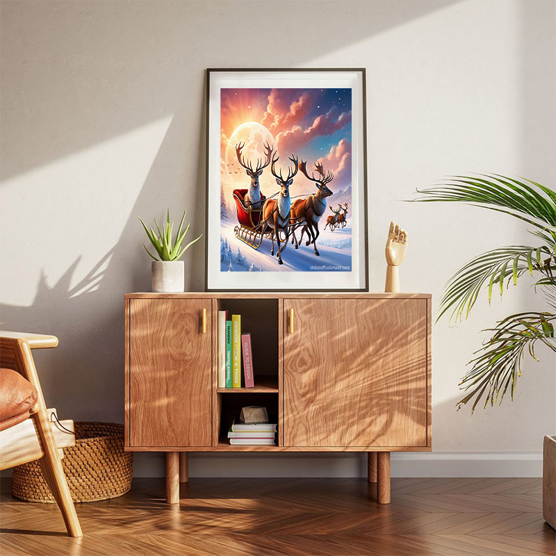 Santa's Sleigh Ride With Reindeer Poster