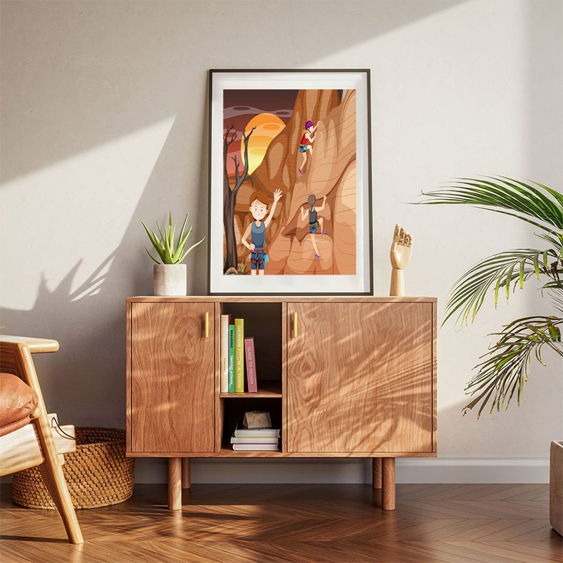 Scene With People Climbing Rocky Moutain Poster