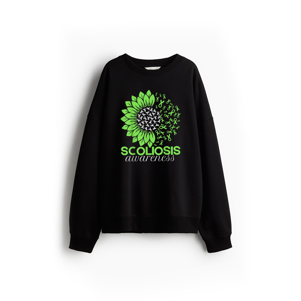 Scoliosis Awareness Month Ribbon Green Sunflower Sweatshirt