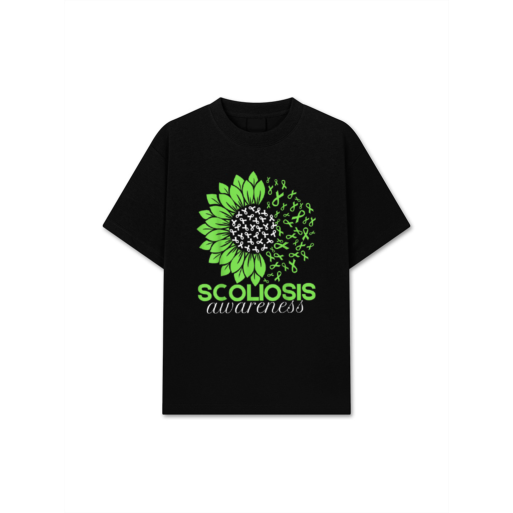Scoliosis Awareness Month Ribbon Green Sunflower T-Shirt