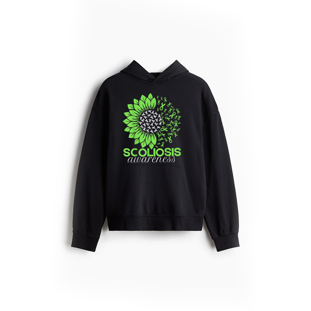 Scoliosis Awareness Month Ribbon Green Sunflower Hoodie