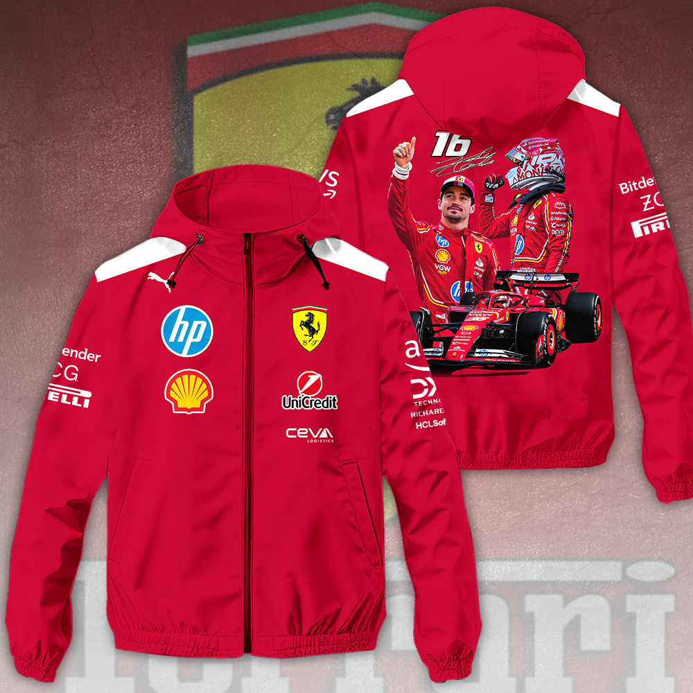 Scuderia Ferrari X Charles Leclerc Racing F1 Style Windbreaker Jacket For Fans