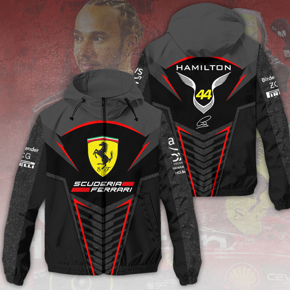 Scuderia Ferrari X Lewis Hamilton Racing F1 Style Windbreaker Jacket For Fans