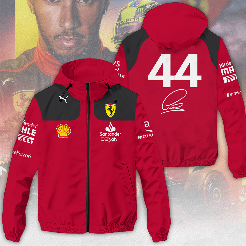 Scuderia Ferrari X Lewis Hamilton Racing F1 Style Windbreaker Jacket For Fans