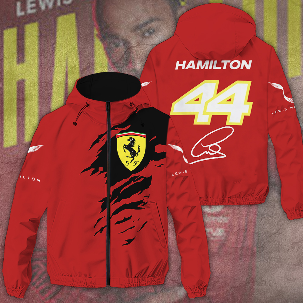 Scuderia Ferrari X Lewis Hamilton Racing F1 Style Windbreaker Jacket For Fans