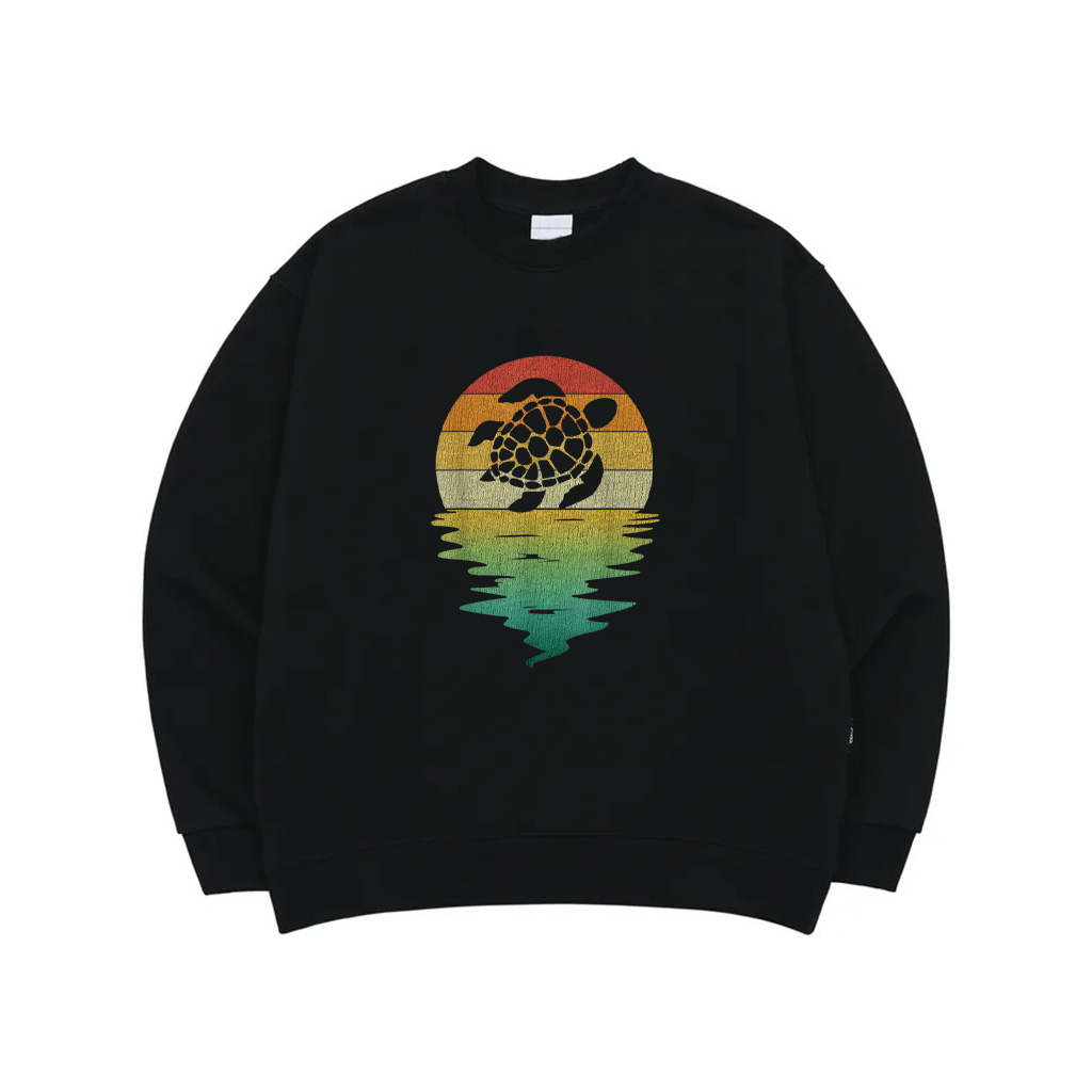 Sea Turtle Silhouette Sunset Retro Vintage 70S Nature Lover Sweatshirt