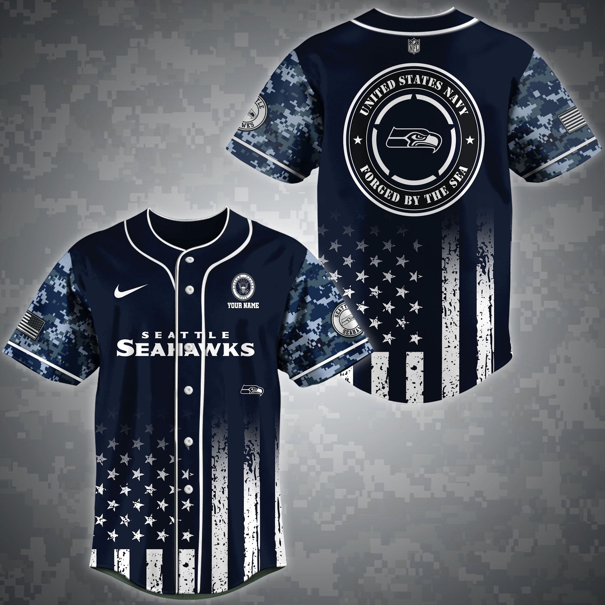 Seattle Seahawks Baseball Shirt Custom Name, Sport Team And Navy Shirt, Fan Gifts