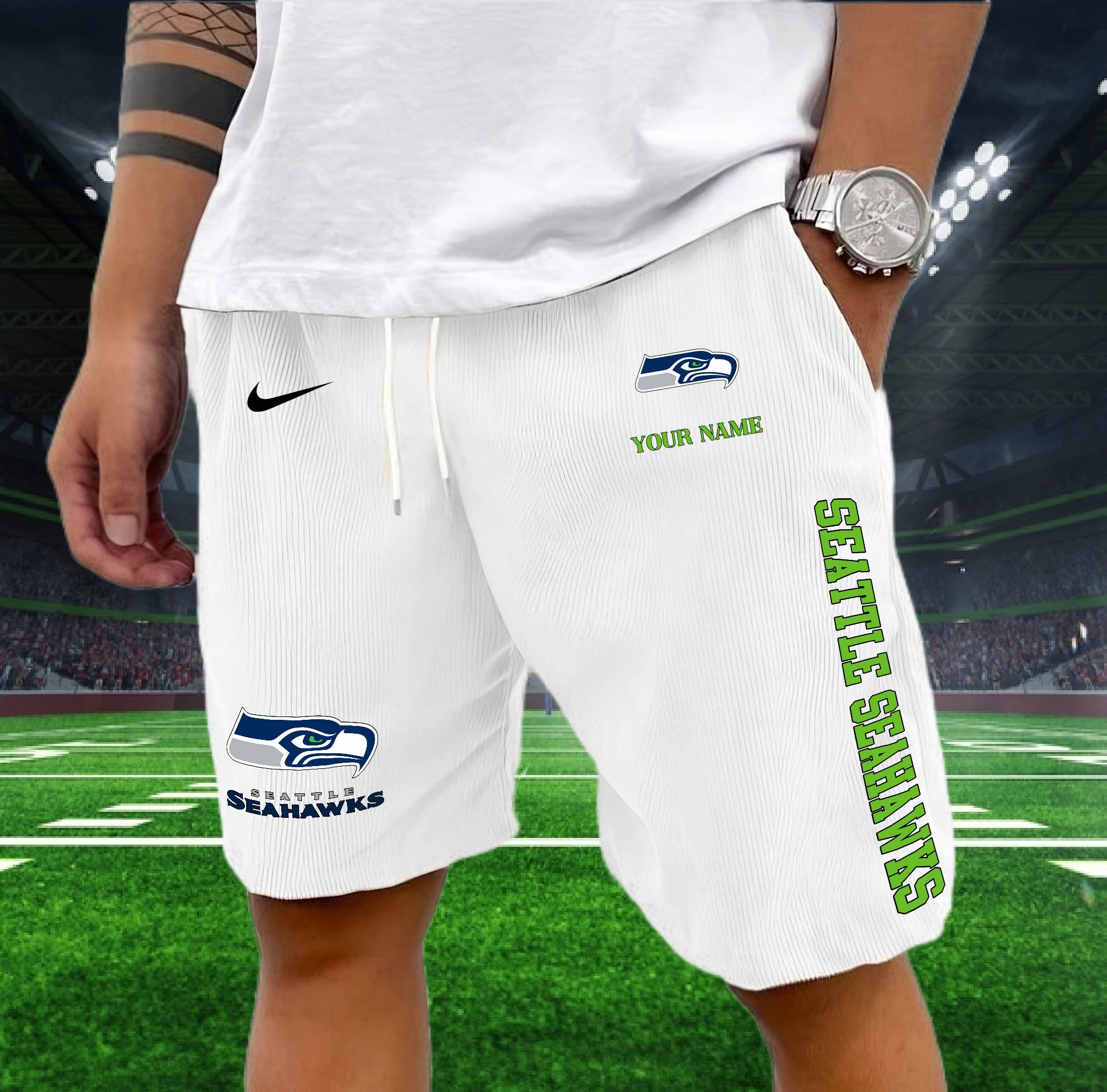Seattle Seahawks Corduroy Shorts Custom You Name, Sport Corduroy Shorts, Gifts For Fan