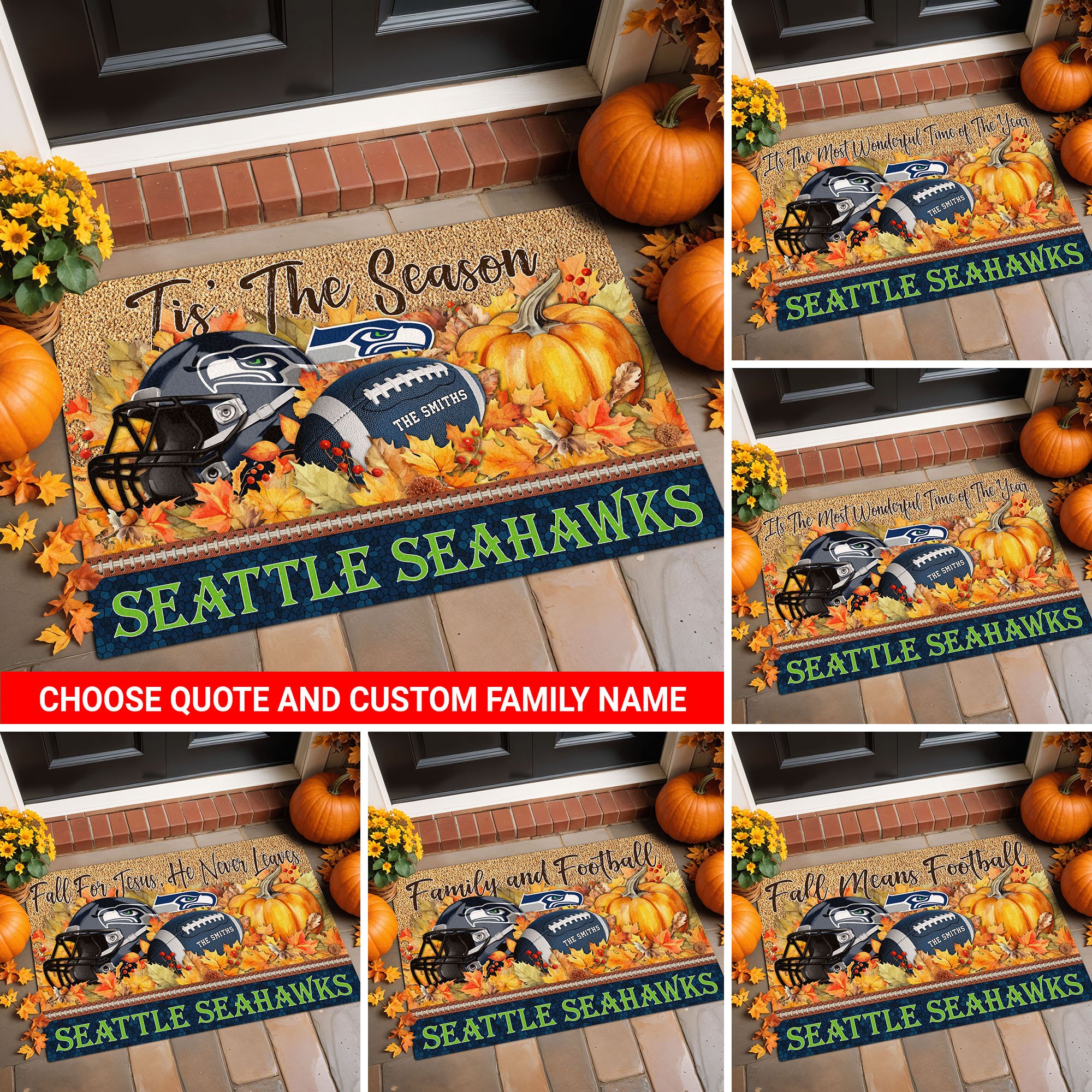 Seattle Seahawks Doormat Custom Your Family Name And Choose Your Quotes, Sport Doormat, Sport Gifts For Fan