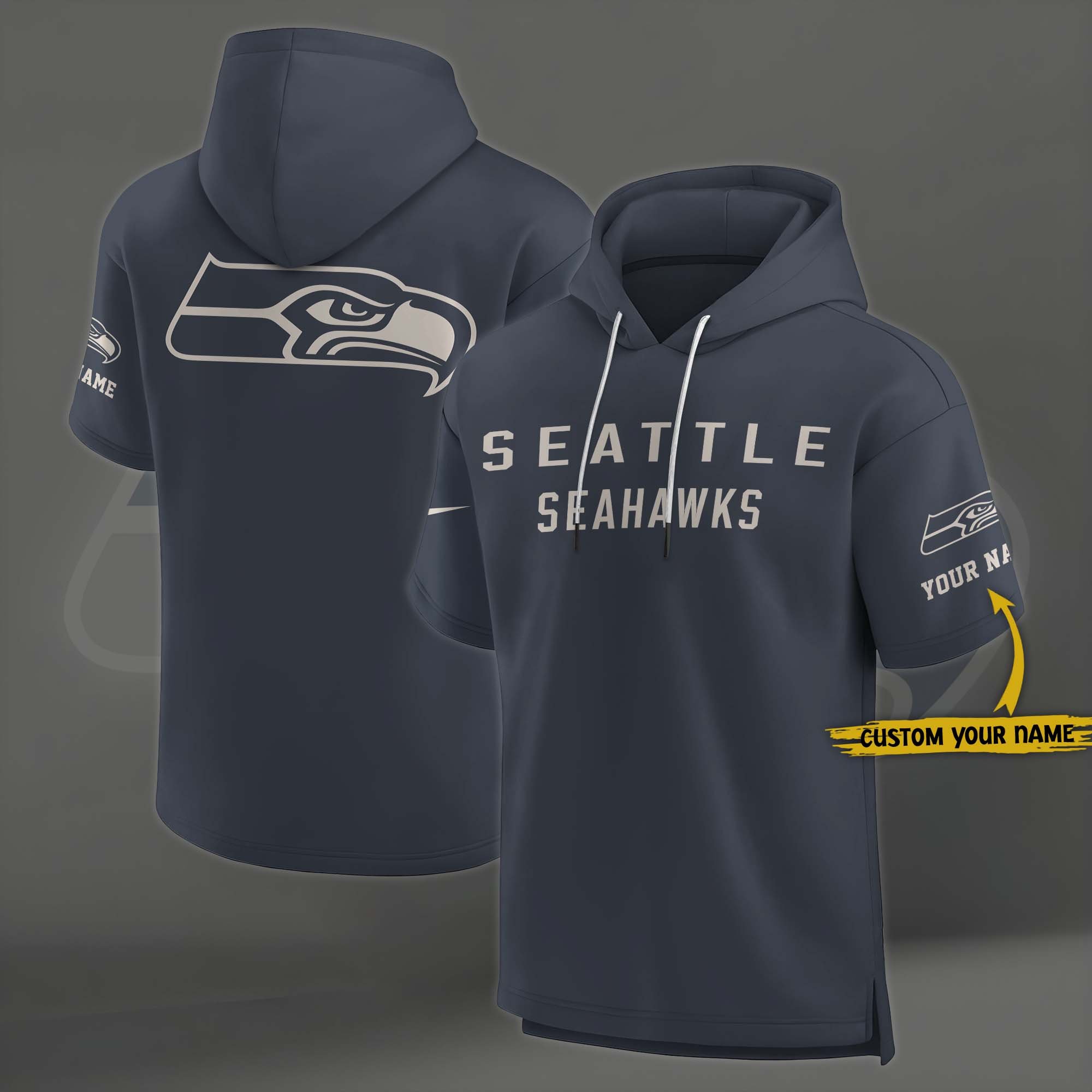 Seattle Seahawks Elements Future Ground Lettering Short Sleeve Pullover Hoodie Custom Name, Gifts For Football Lovers EHIVM 03051158