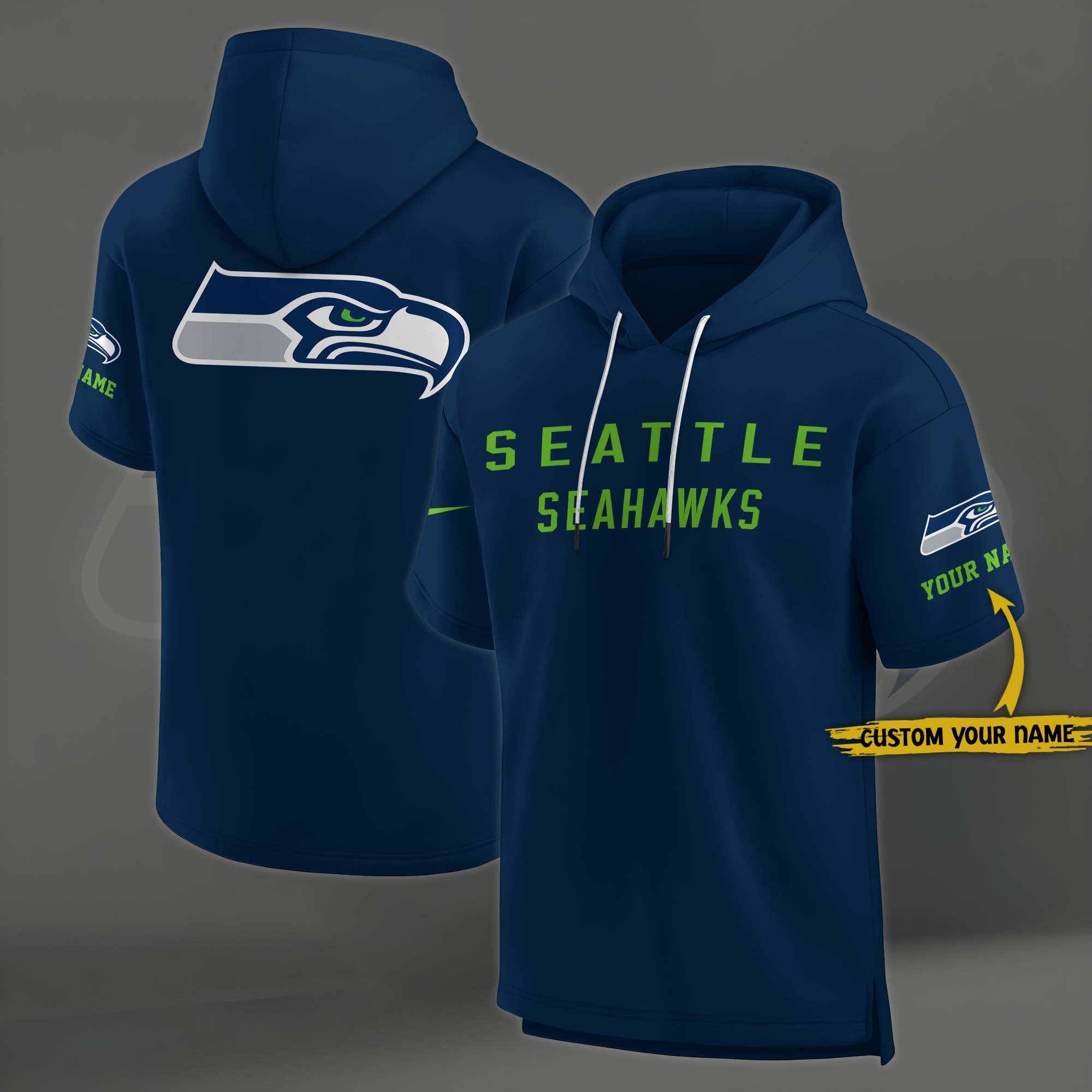 Seattle Seahawks Elements Future Ground Lettering Short Sleeve Pullover Hoodie Custom Name, Gifts For Football Lovers EHIVM 03121220