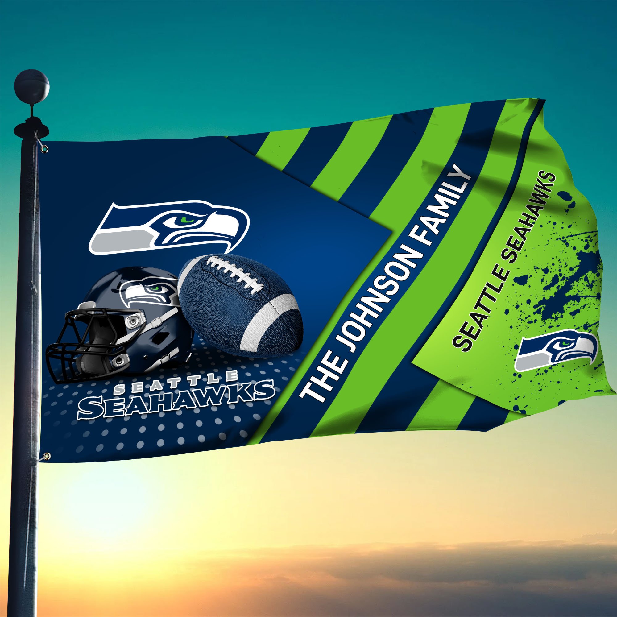 Seattle Seahawks Flag 3X5ft 4X6ft Custom Your Family Name, Sport Team Flag, Sport Gifts