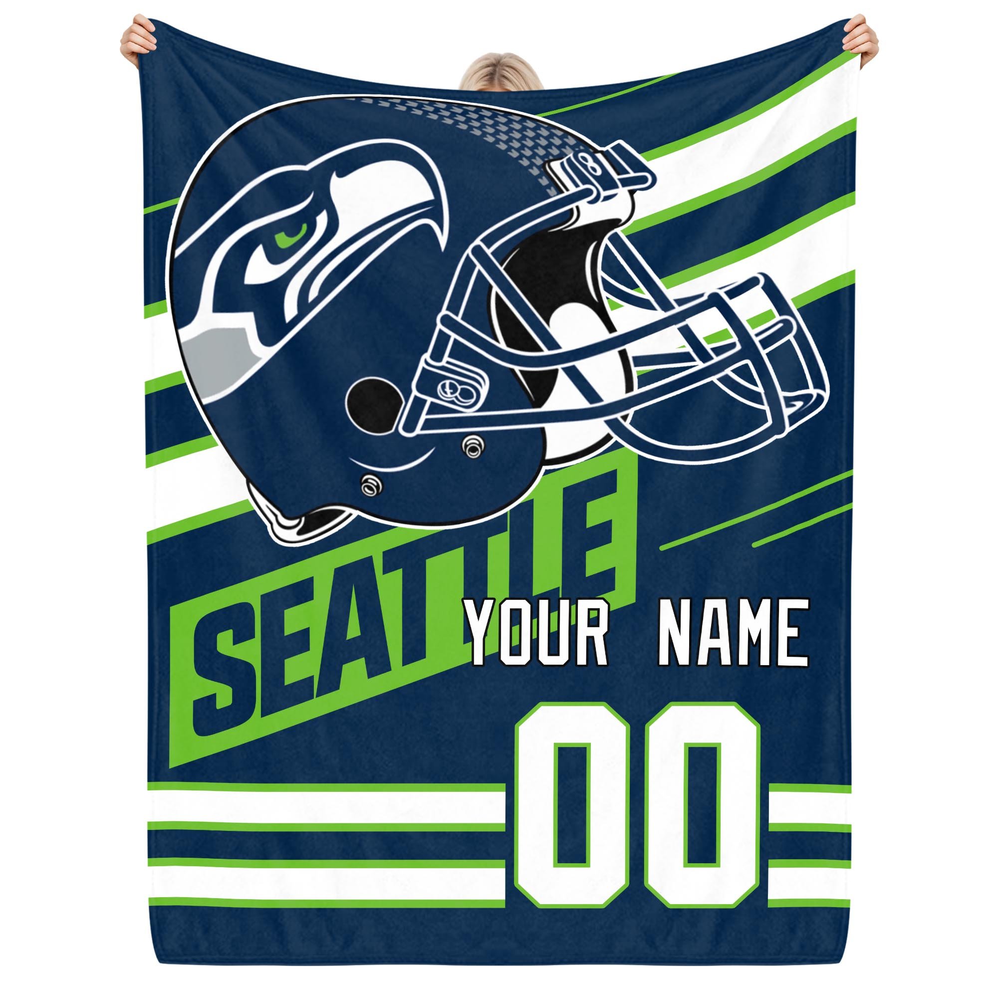Seattle Seahawks Fleece Blanket Custom Name And Number, Sport Blanket For Fans