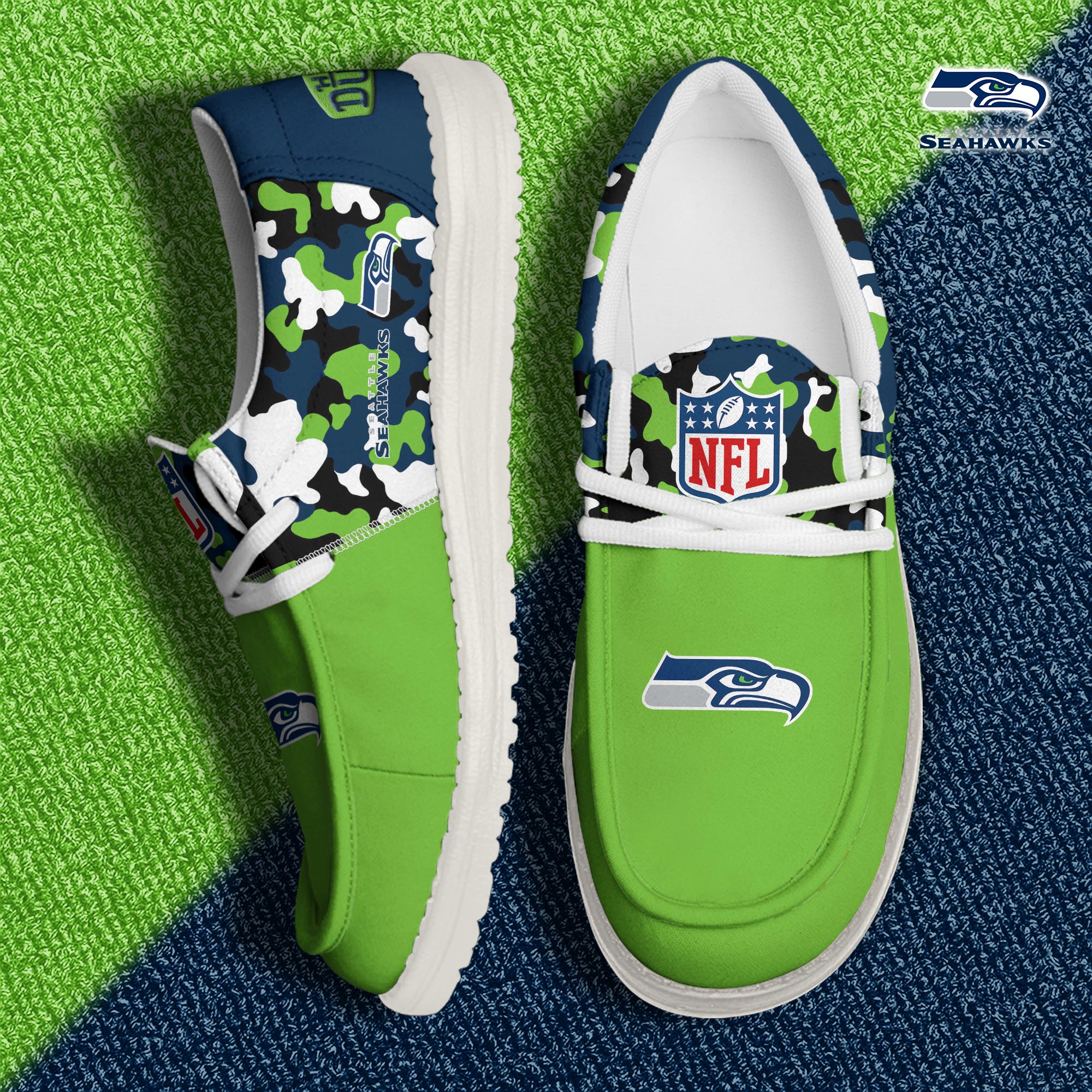 Seattle Seahawks Football Hey Dude Canvas Loafer Shoes Custom Your Name, Sport Shoes For Fan, Fan Gifts