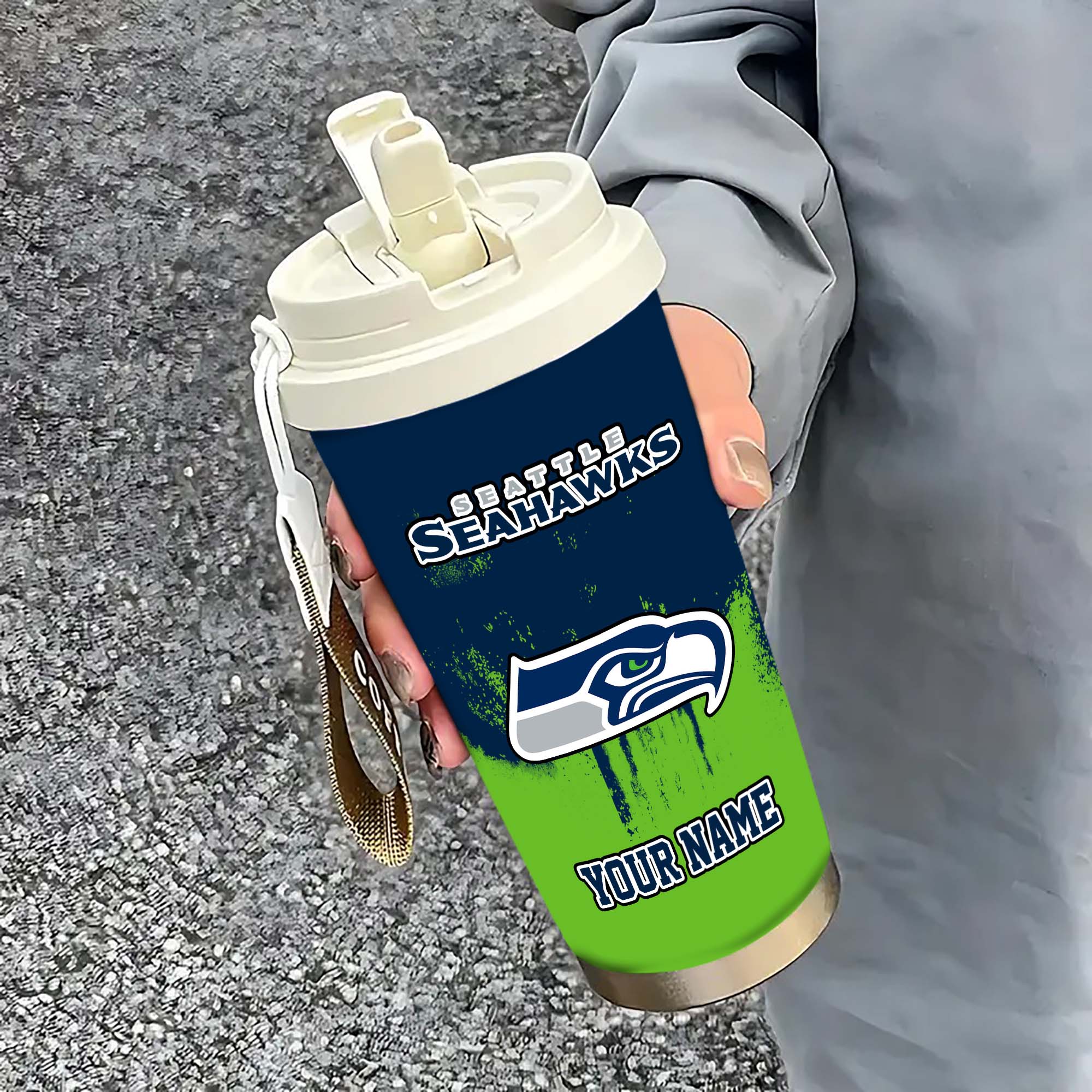 Seattle Seahawks Insulated Coffee Mug With Straw And Lid, Portable Coffee Travel Mug For Car, Fan Gifts