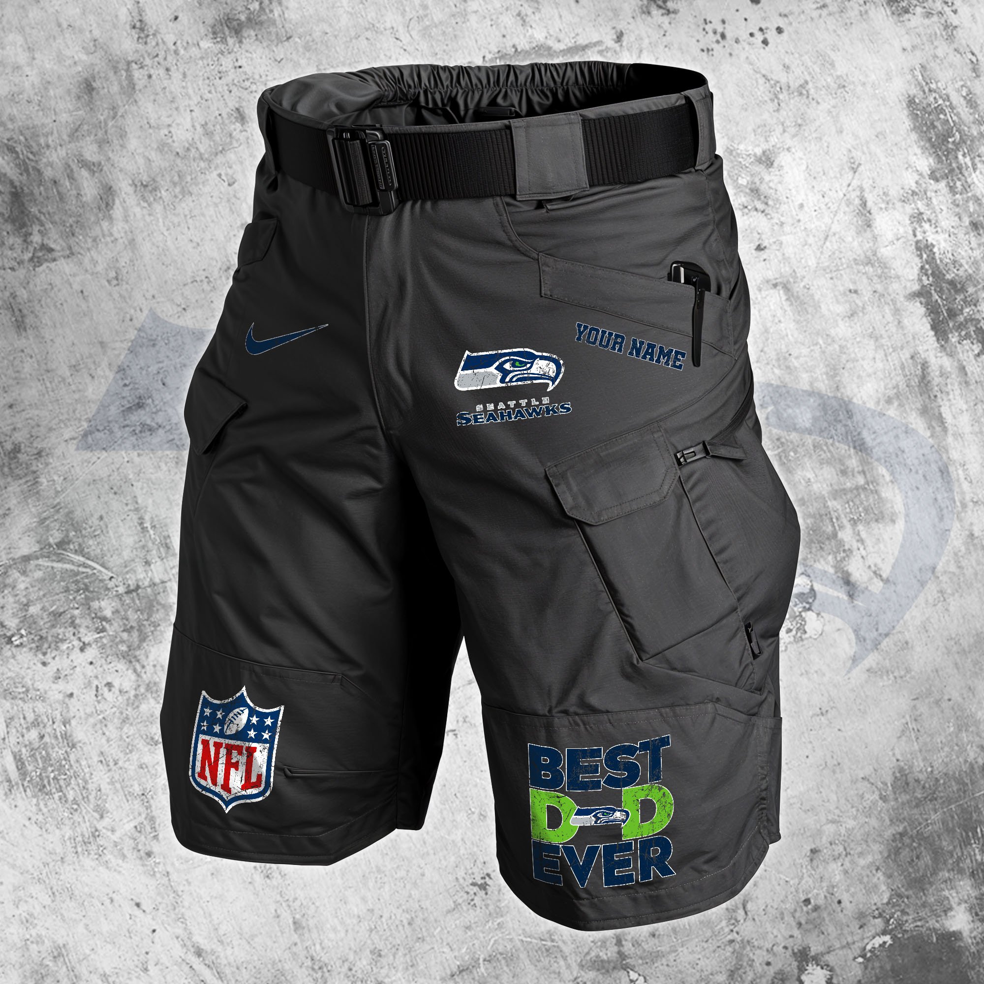 Seattle Seahawks Men Cargo Shorts Custom Your Name, Football Lovers Clothings, Fathers Day Gifts 
