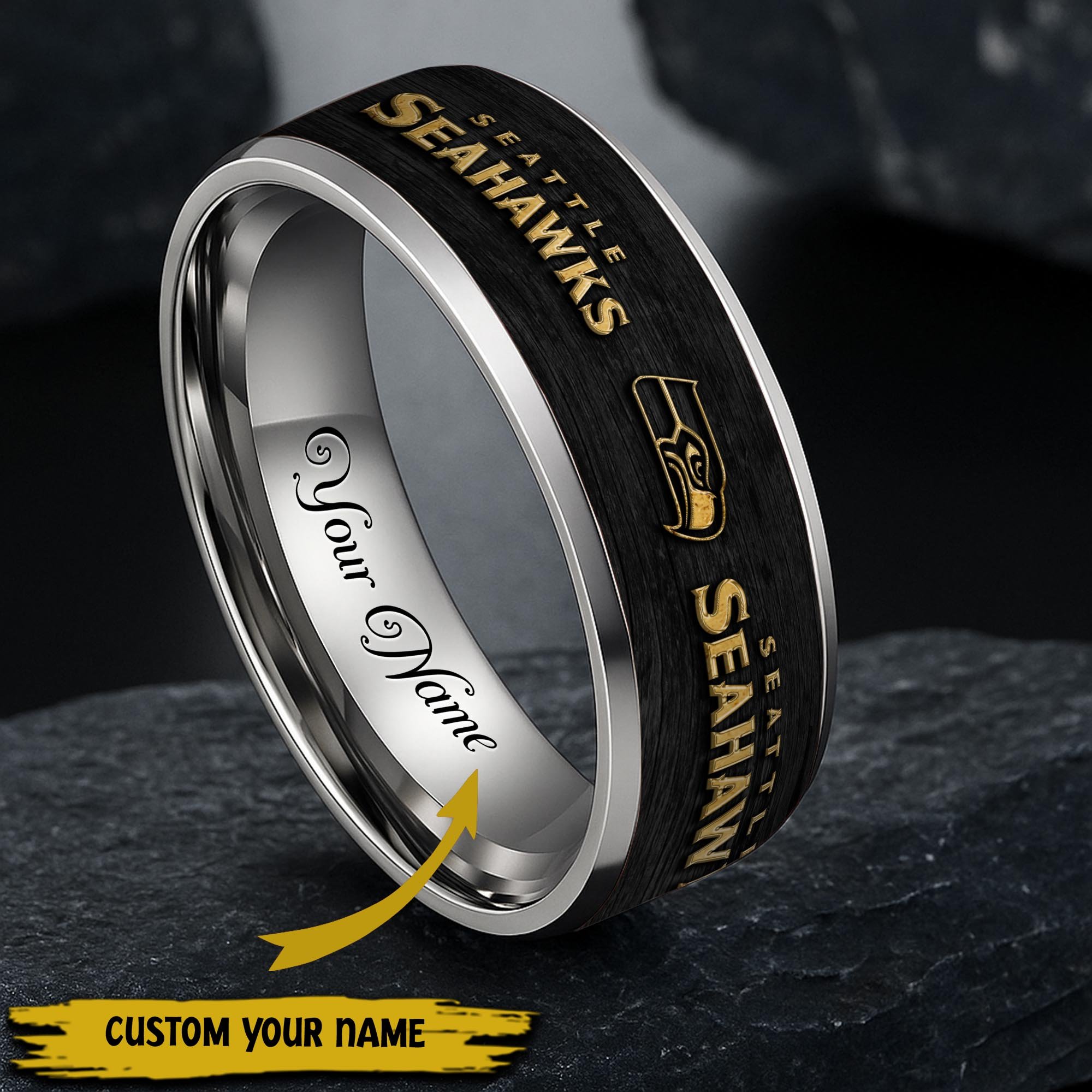 Seattle Seahawks Stainless Steel Rings Comes With Box Custom Your Name 2025 Versions, Gifts For Fan