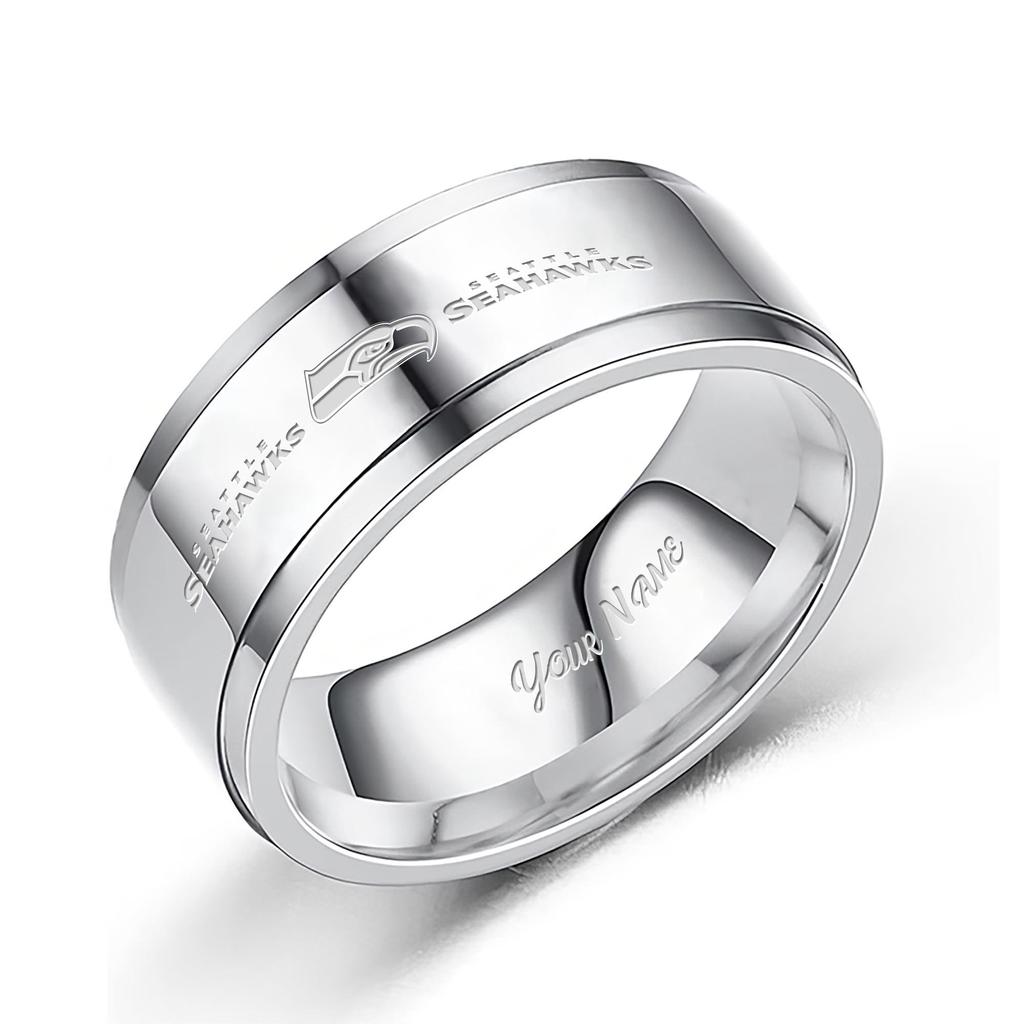 Seattle Seahawks Stainless Steel Rings Comes With Box Custom Your Name 2025 Versions, Gifts For Fan
