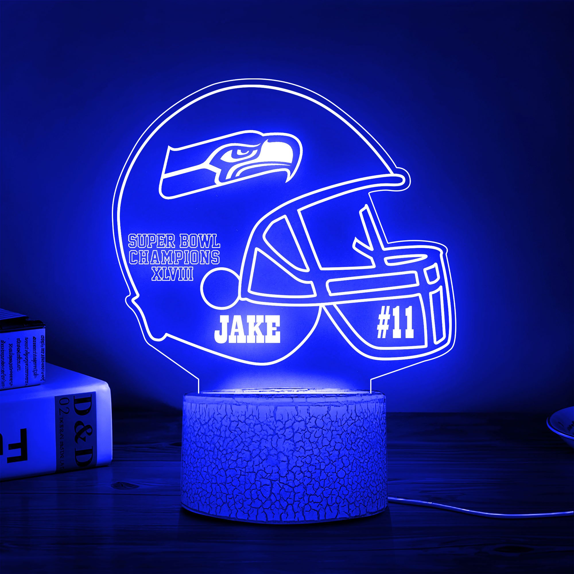 Seattle Seahawks Team 3D Led Lamp Custom Number And Name, Led Lamp For Sport Fans 