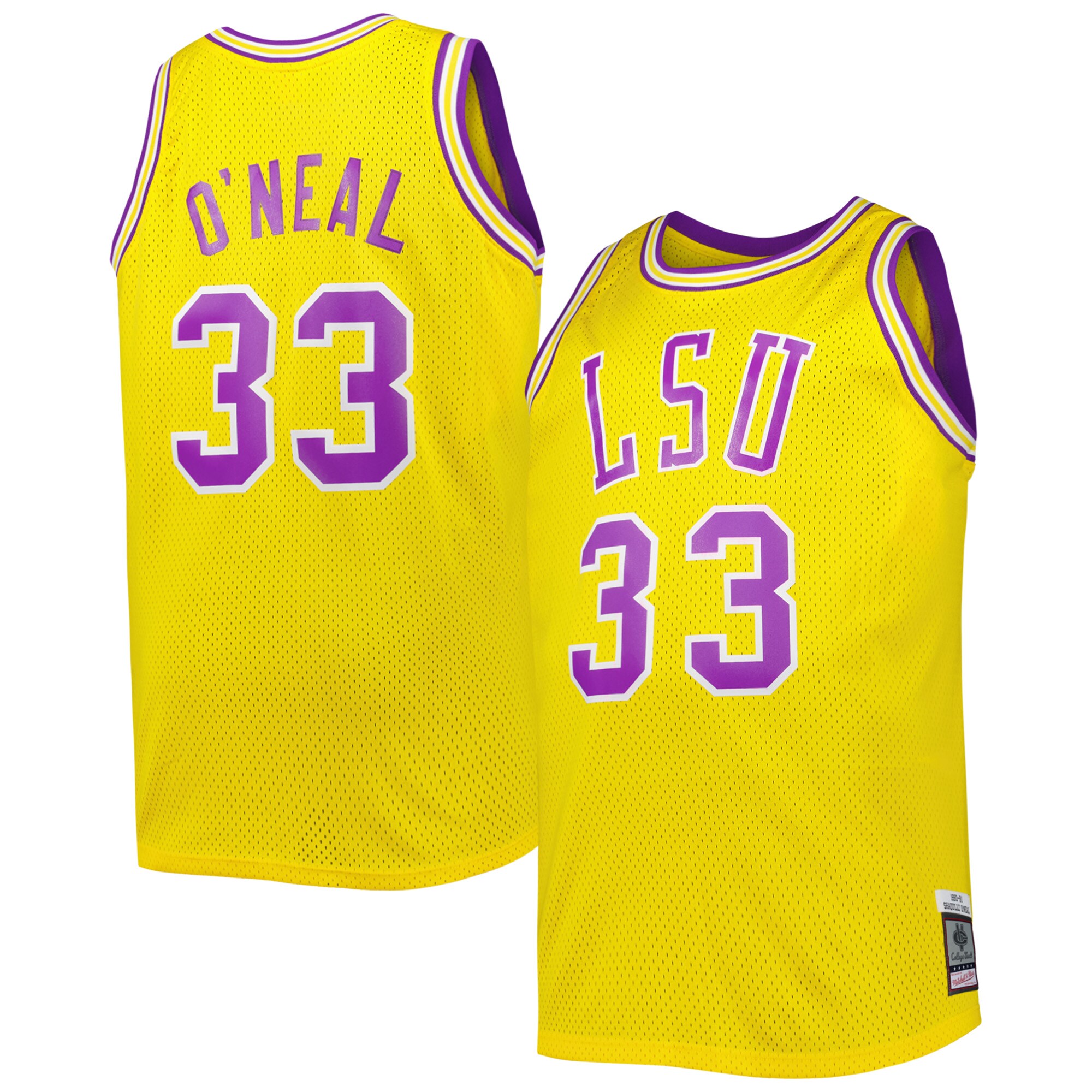 Shaquille Oneal LSU Tigers 1990 91 Mitchell  Ness Big  Tall Swingman Jersey - Gold