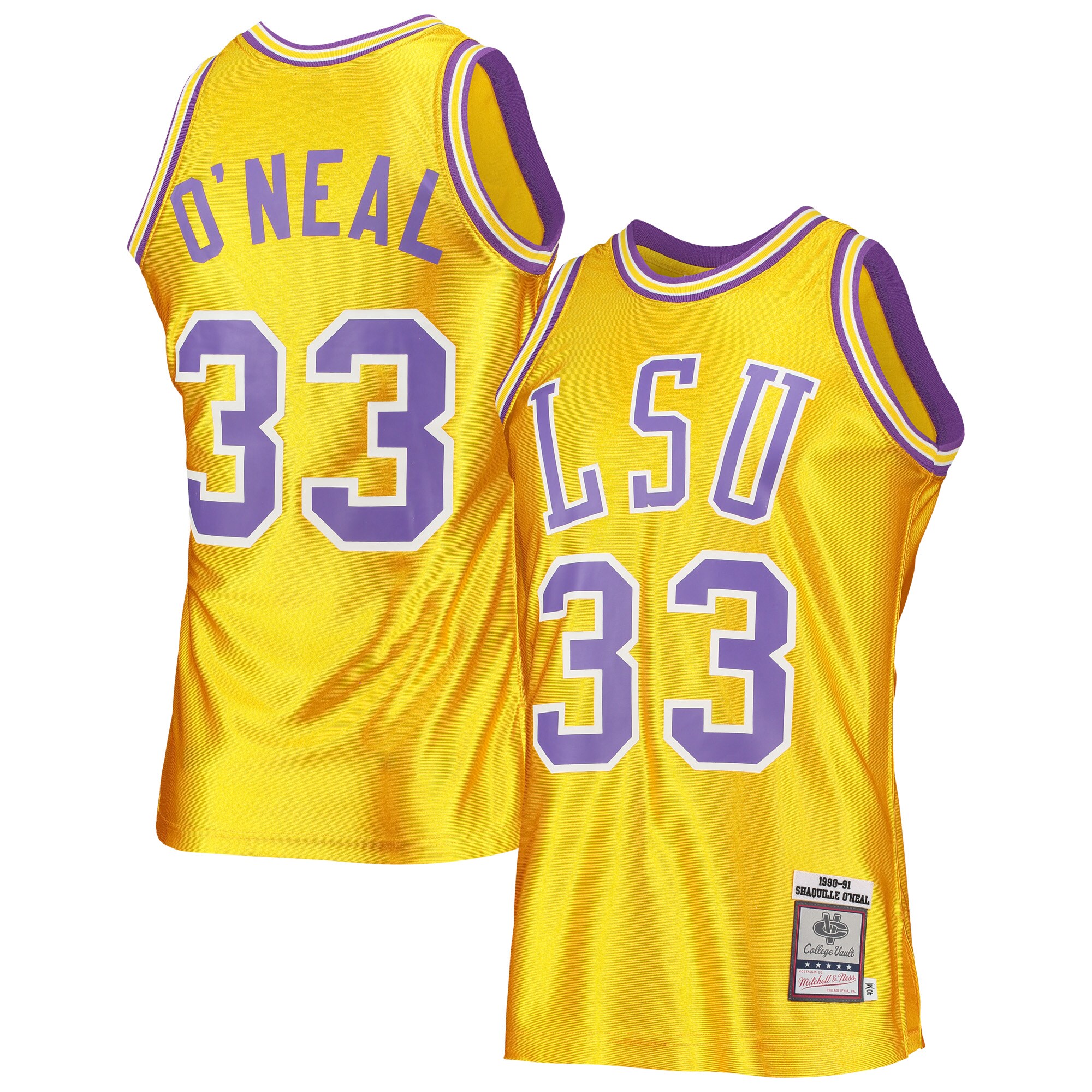 Shaquille Oneal LSU Tigers Mitchell  Ness 1990 91 Authentic Throwback College Jersey - Gold